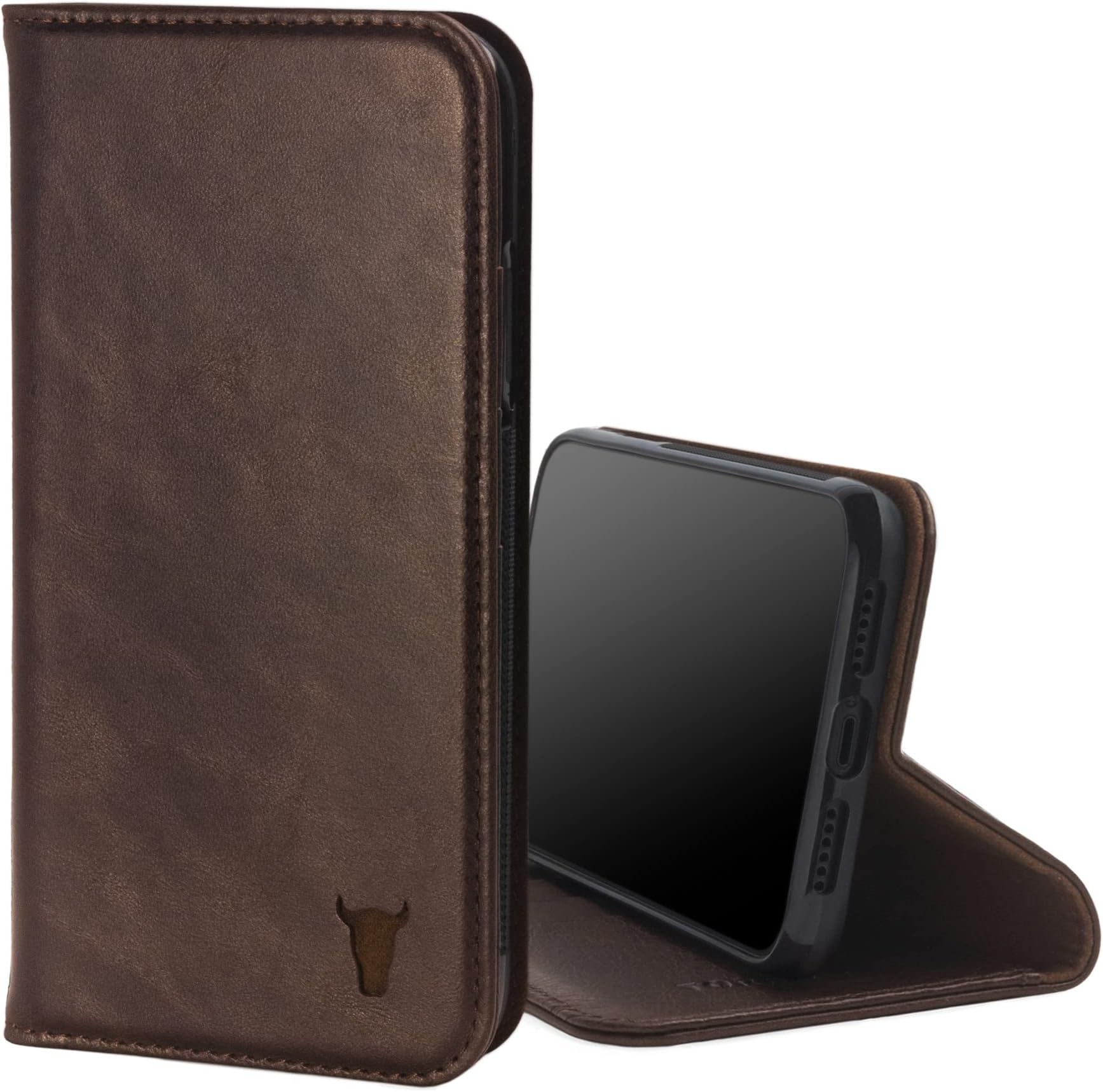 TORRO Leather Case Compatible with iPhone XR – Genuine Leather Wallet Case/Cover with Card Holder and Stand Function (Dark Brown)