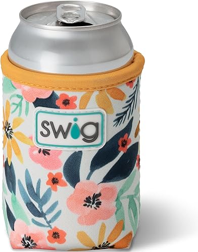 Miniatura 9 de Swig Life Enfriador delgado de latas + botellas, chaqueta aislante de neopreno para latas o botellas de tamaño delgado de 12 onzas seltzer, Oh Happy