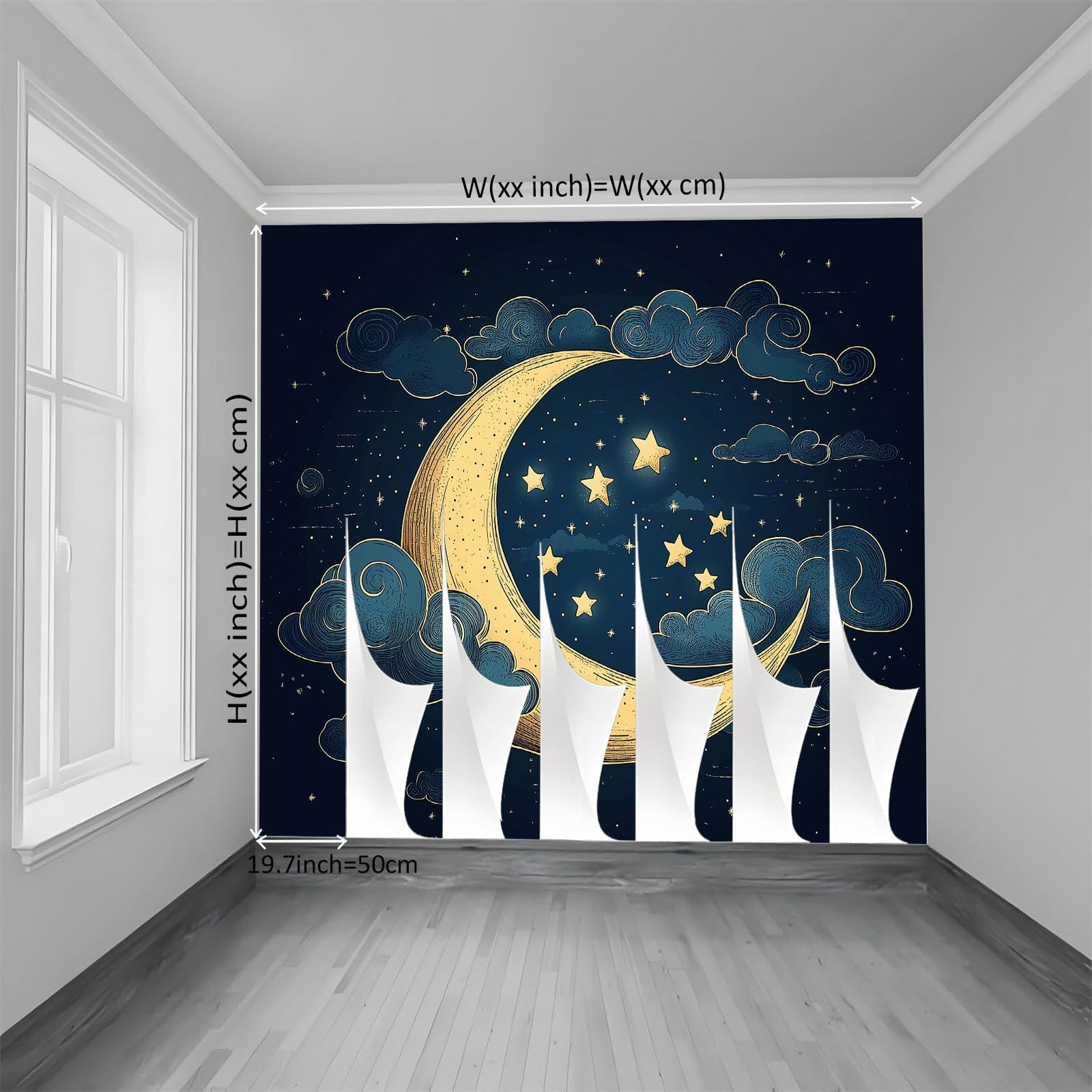 Generico Kreskówka Księżyc Gwiazdy Chmury 3D Tapeta panoramiczna 300 x 210 cm, Fototapeta Włóknina | Dekoracja Fototapeta Sypialnia Ciemnoniebieska dla dzieci,