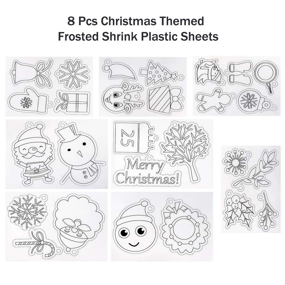 Auihiay 146 PCS Heat Shrink Plastic Sheet Kit Include 20 Shrink Paper with Christmas or Daily Pattern & 3 Blank Shrink Film Paper - Image 4