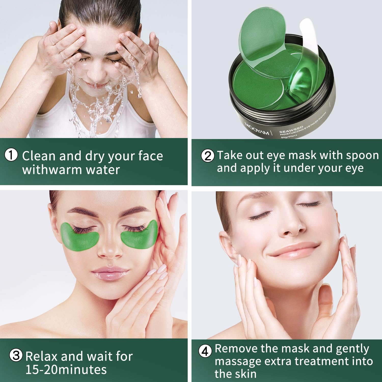 Seaweed Under Eye Patches 60 PCS Skin Tightening eye mask,Collagen Skin Care Products,Eye Patches for Puffy Eyes dark circles,Wrinkles and puffiness,Revitalises and Refreshes Your 4