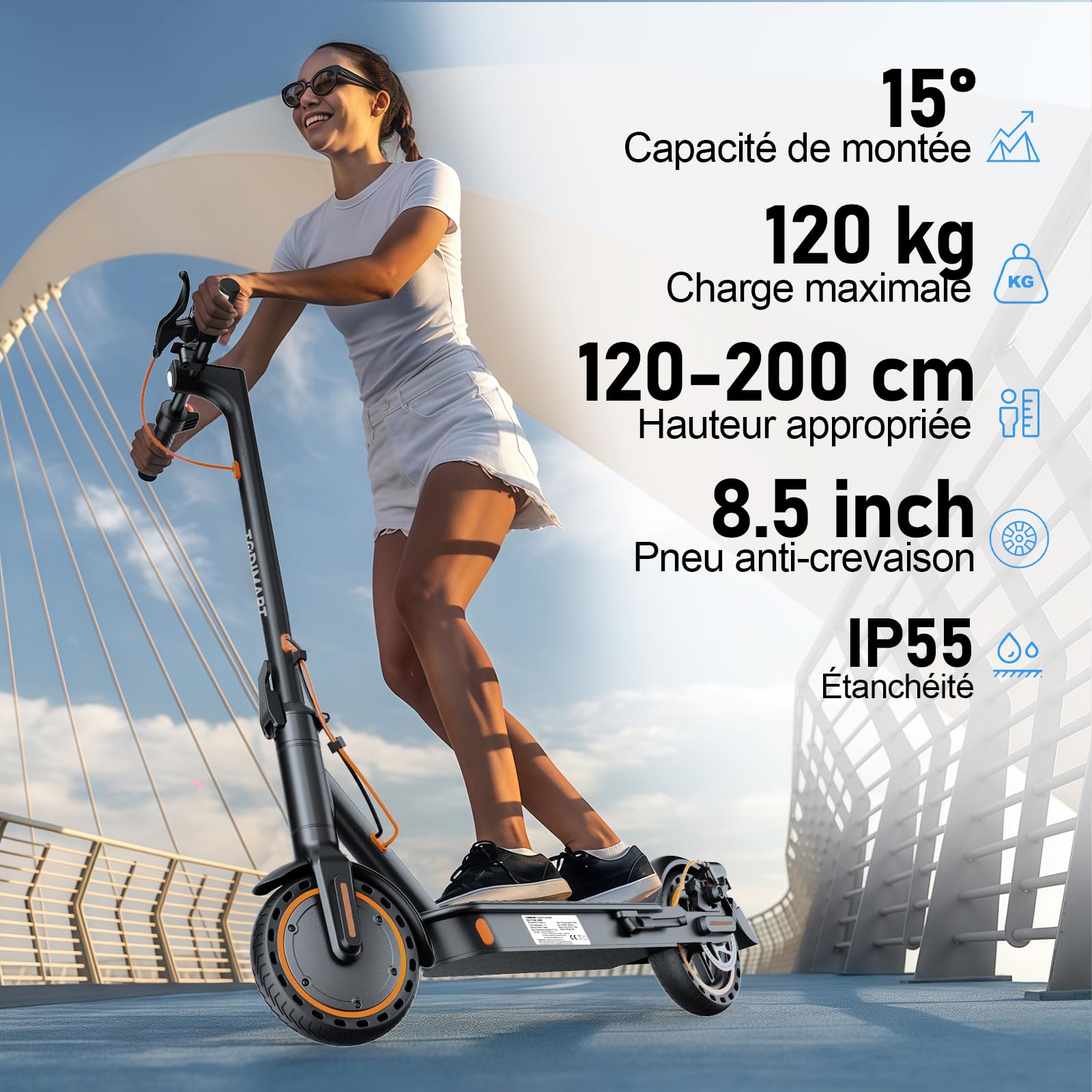TODIMART T3S Trottinette Electrique Adulte Ultra Legere, Moteur 350W Autonomie 35KM Batterie 36V 7.8Ah,Trottinette électrique Pliable pneus nid d'abeille increvables, avec Clignotants