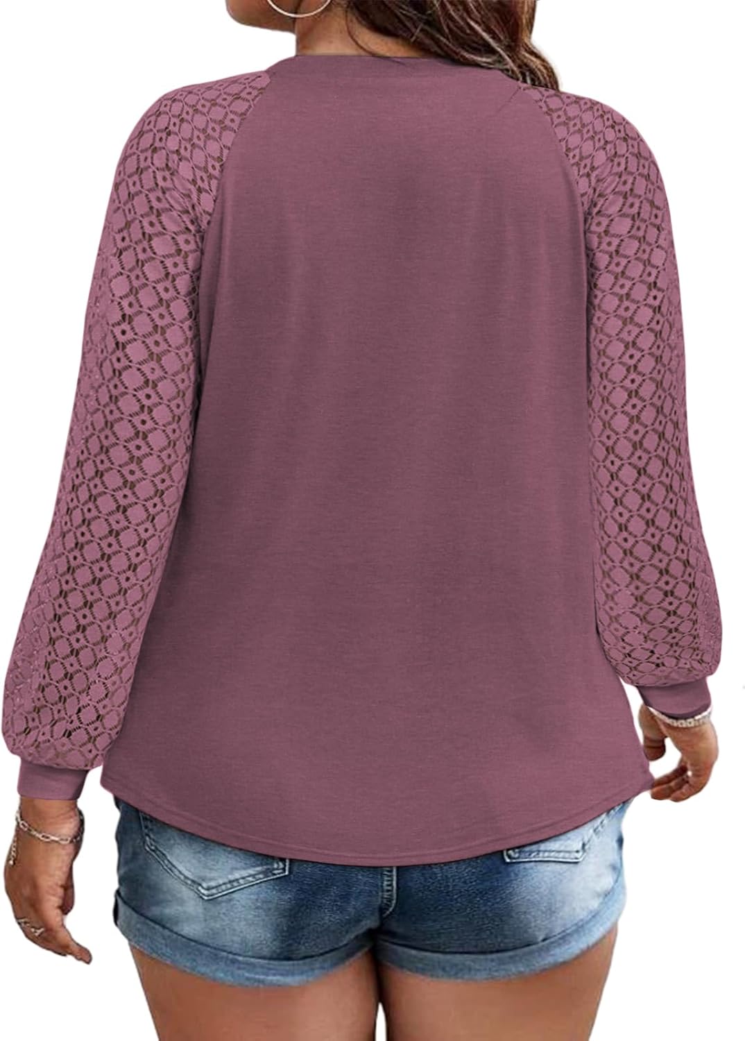 Women's Plus Size Tops Fashion Lace Long Sleeve Shirts Casual Fall Knitted Tunics Dressy Going Out Crewneck Blouses XL-5XL - Image 2