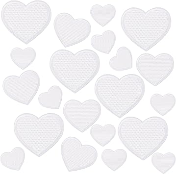 16Pcs White Heart Patches, Embroidered Iron on Applique Patches Decoration