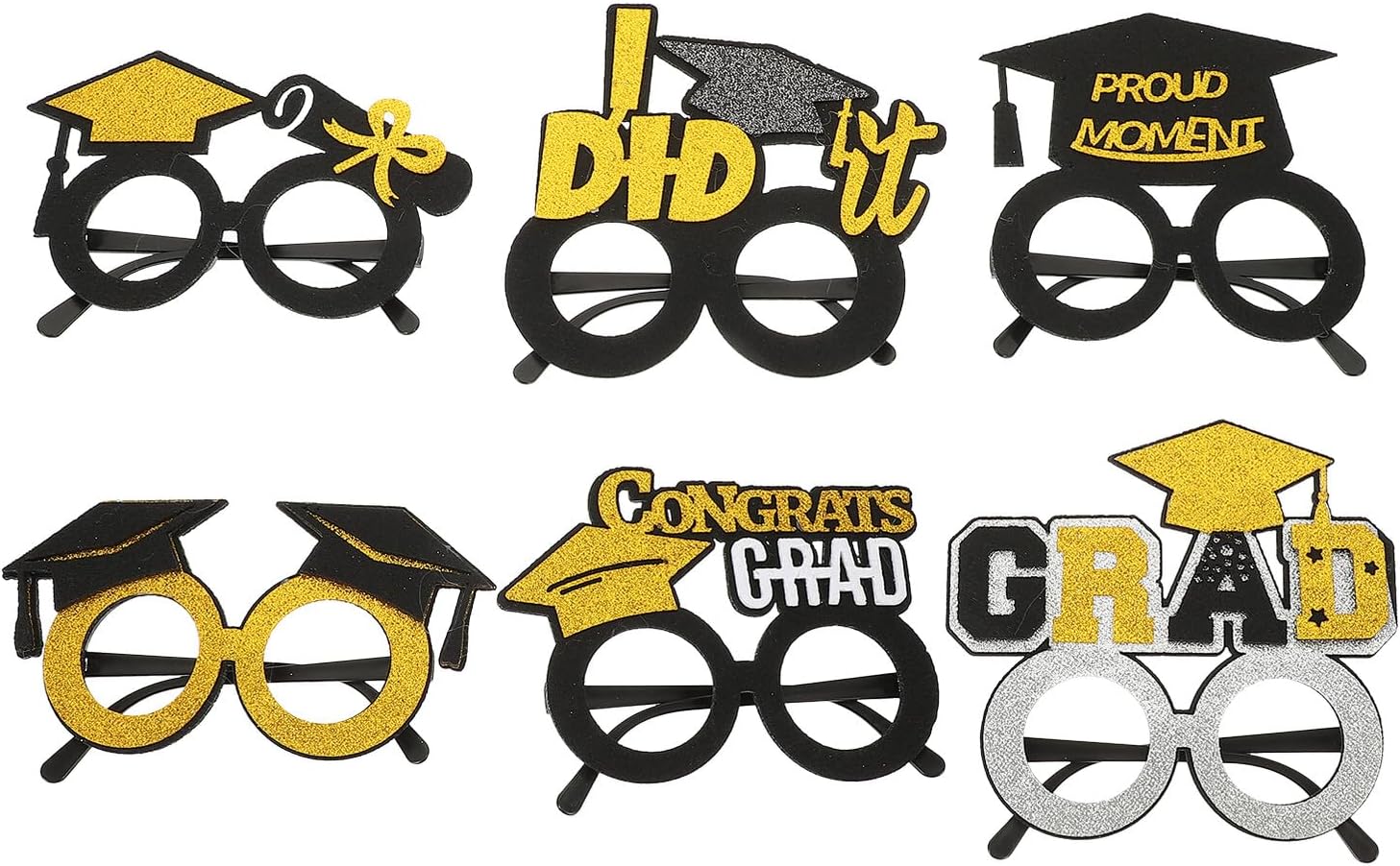 Graduation Party Photo Props Plastic Glasses 6pcs Cap-Shaped Eyeglasses Set for Photo Booth Supplies Celebration Decorations