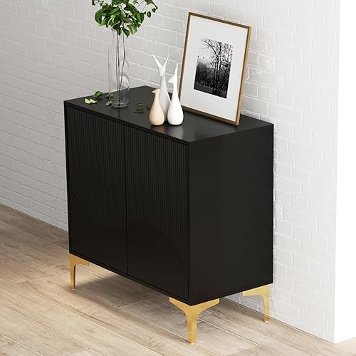 Miniatura 4 de Jzwefdo Armario de almacenamiento moderno de 2 puertas con puertas, armario de acento independiente con estante ajustable, aparador, armario para