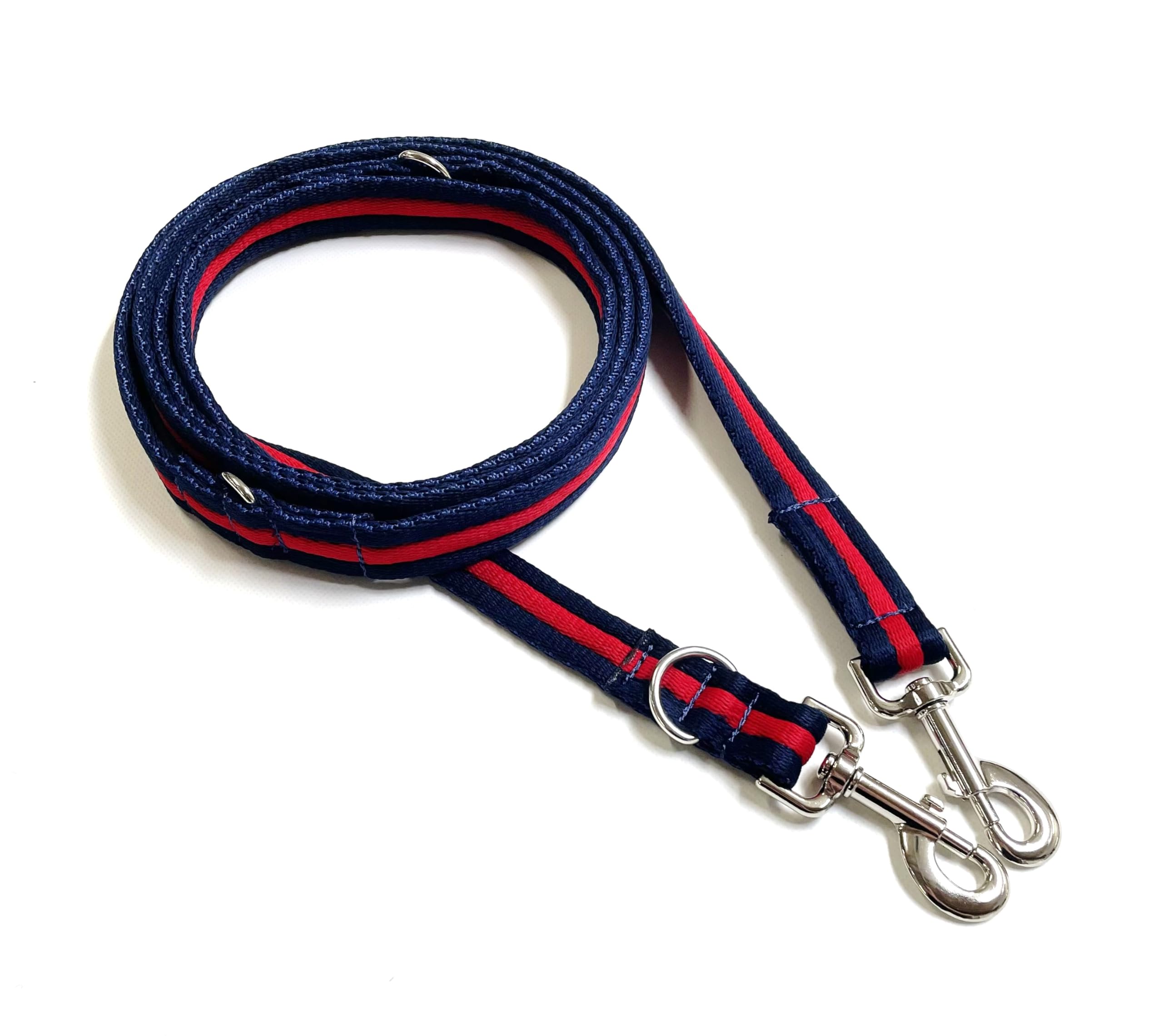 Double Ended Dog Training Lead Police Style Adjustable Leash 11ft (3.3 Metres) Multi-Functional In Air Webbing (Navy/Red, 25mm Air Webbing) — image 1