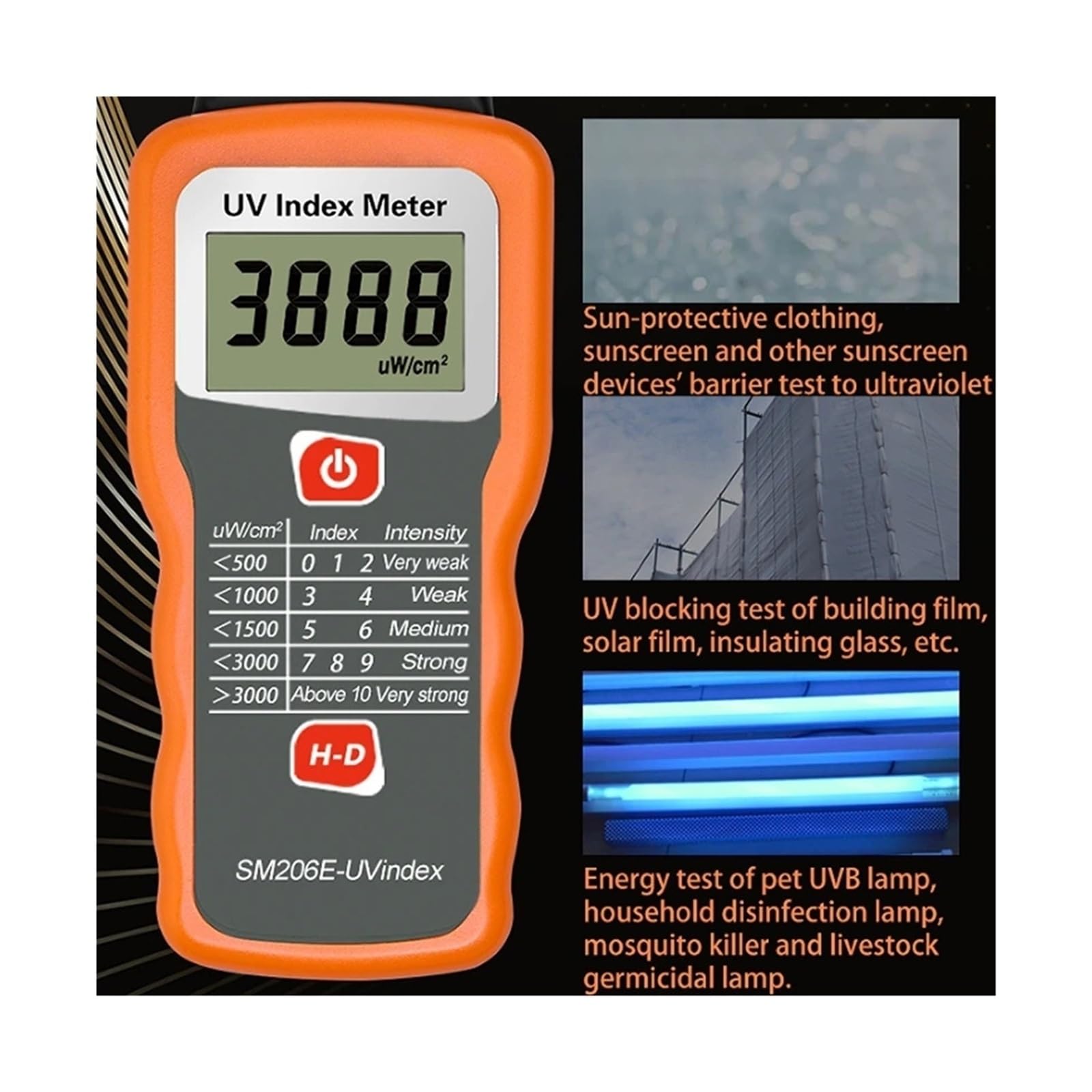 Belichtungsmesser, SM206E UV-Index-Messgerät Digitaler UV-Strahlungsintensitätstester UVA UVB im Sonnenlicht Solarfilm-Blockierdetektor
