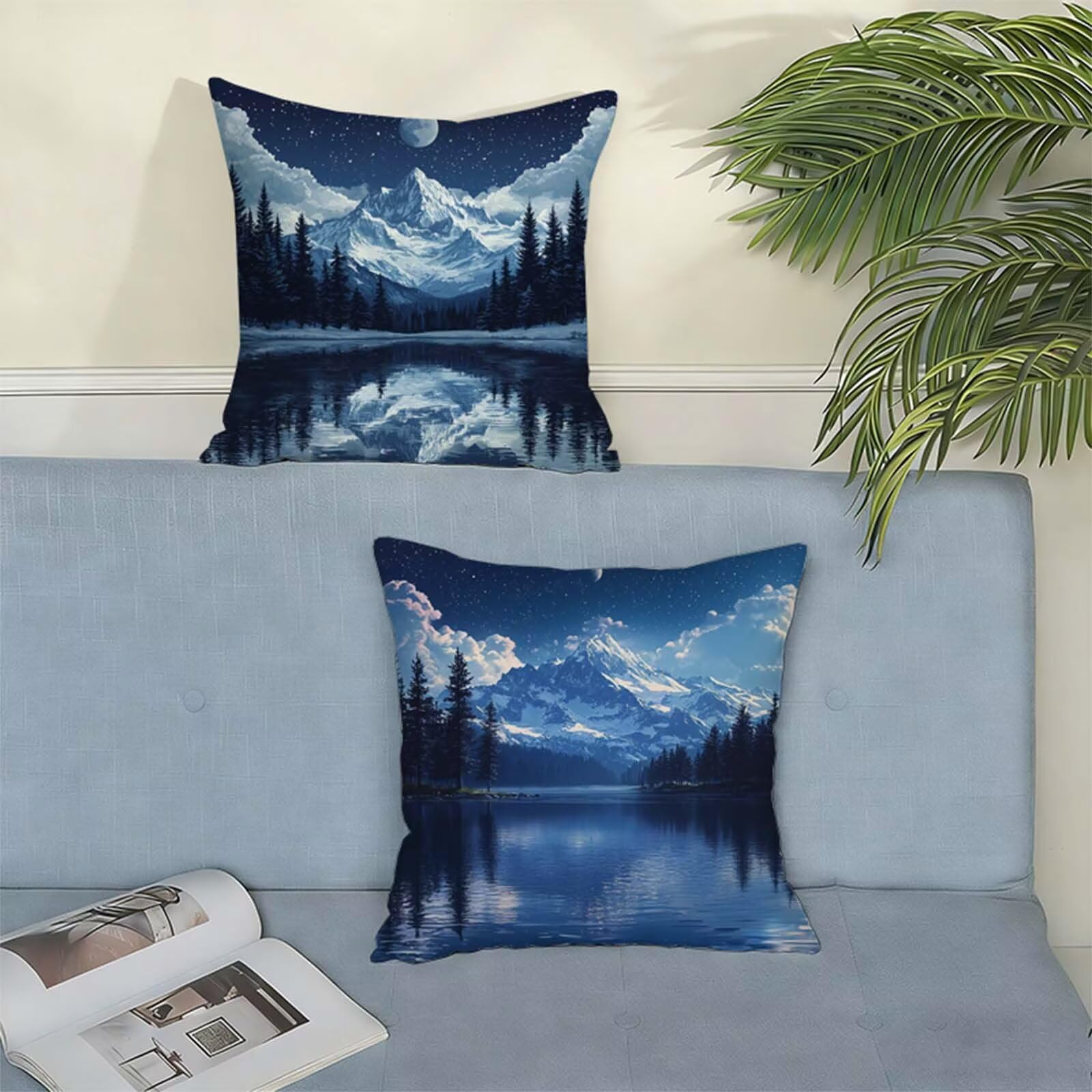 Housse Coussin 80x80CM Bleu Lot de 2, Lac Housse de Coussin Lin, Doux Confort Taies d'oreiller Imperméable Extérieur, Fermeture Éclair, Lavable en Machine, Canapé, Chambre, Fauteuil, Exterieur X-772