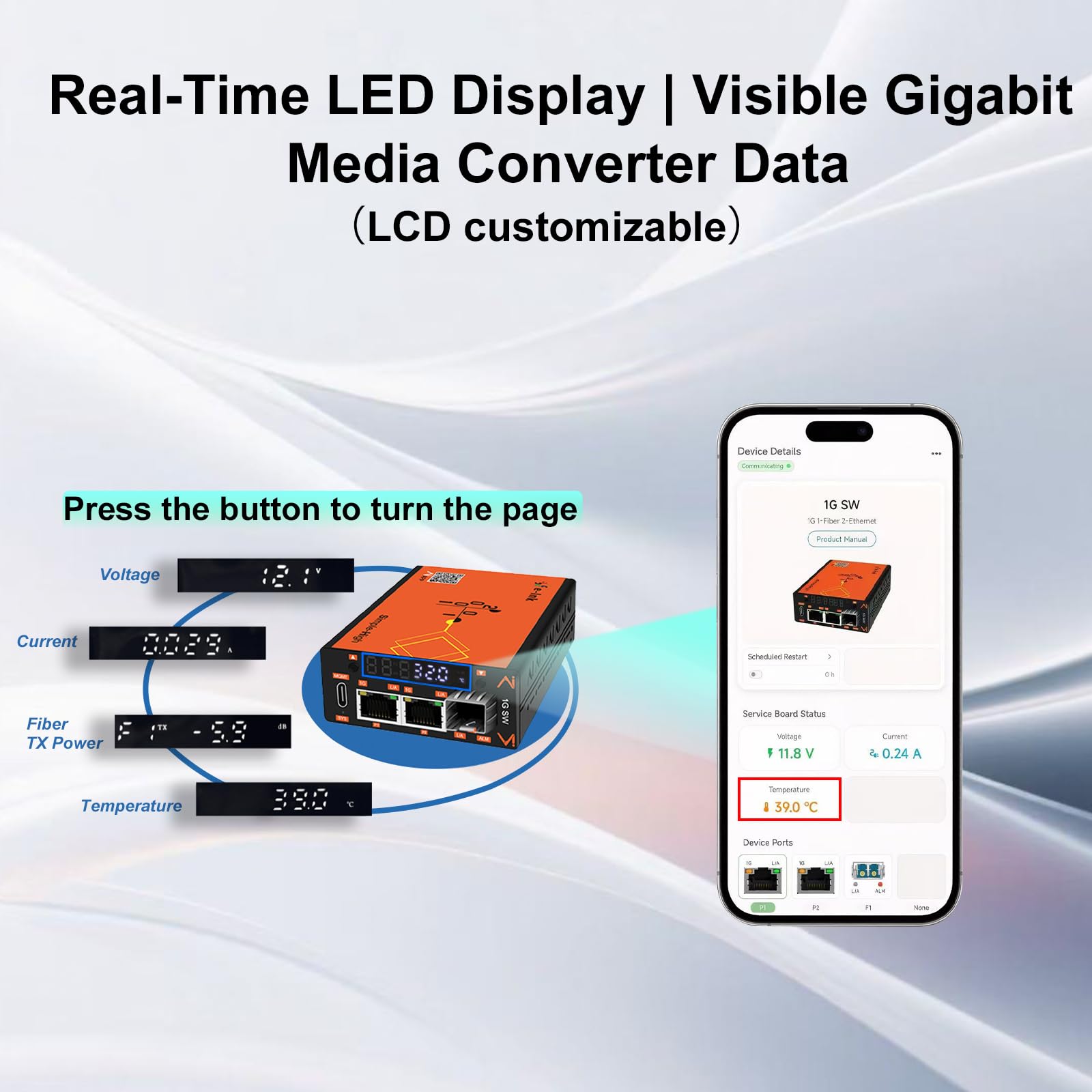 Convertitore multimediale in fibra gestita intelligente AI, 10/100/1000Mbps, 2 × RJ45 1 × SFP, display a LED, VLAN DIP, controllo APP/Web, allarme DDM, per autostrada, transito ferroviario e