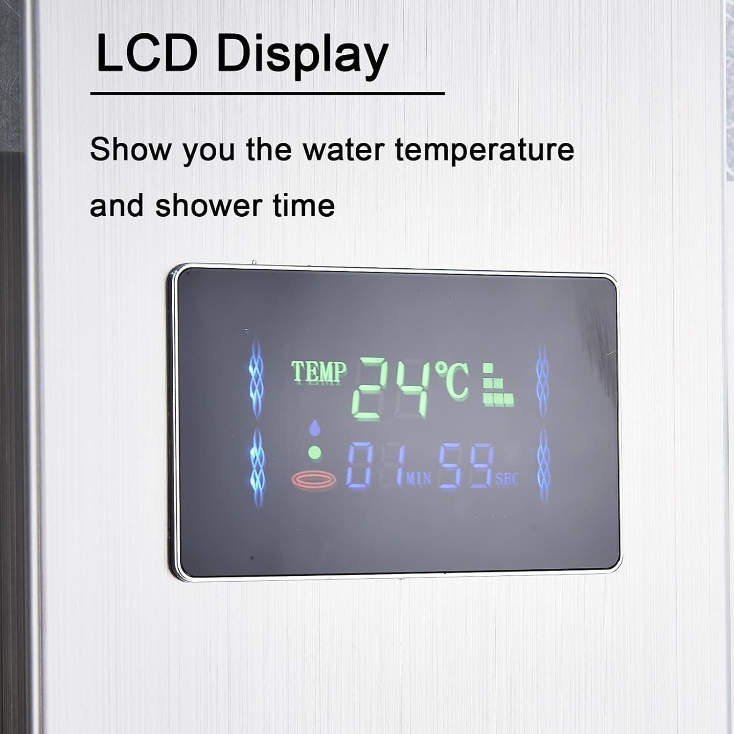 Pannello Doccia Idromassaggio per Vasca con 5 In 1 Funzioni LED Colonna Doccia Set in 304 Acciaio Inox Con Display LCD, Miscelatore Vasca Da Bagno, Soffione Doccia A Cascata Argento