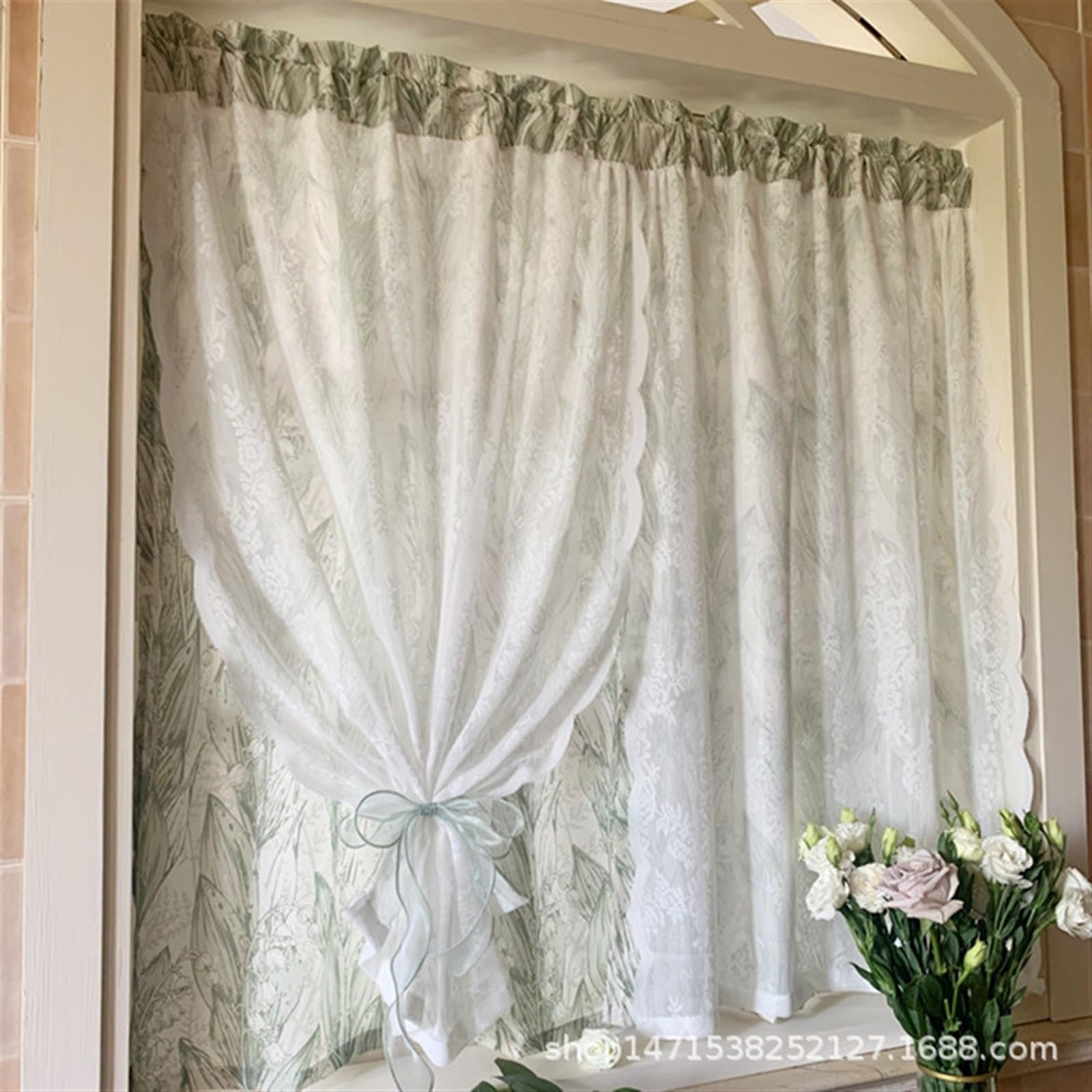 GeRRiT Tenda Mantovana In Voile Di Cotone A Doppio Strato A 2 Pannelli, Motivo Floreale Botanico, Cucina, Tenda Corta In Pizzo, Tende Semi Oscuranti, Mezza Tenda For Caffè (Size : W*H:140x180cm)