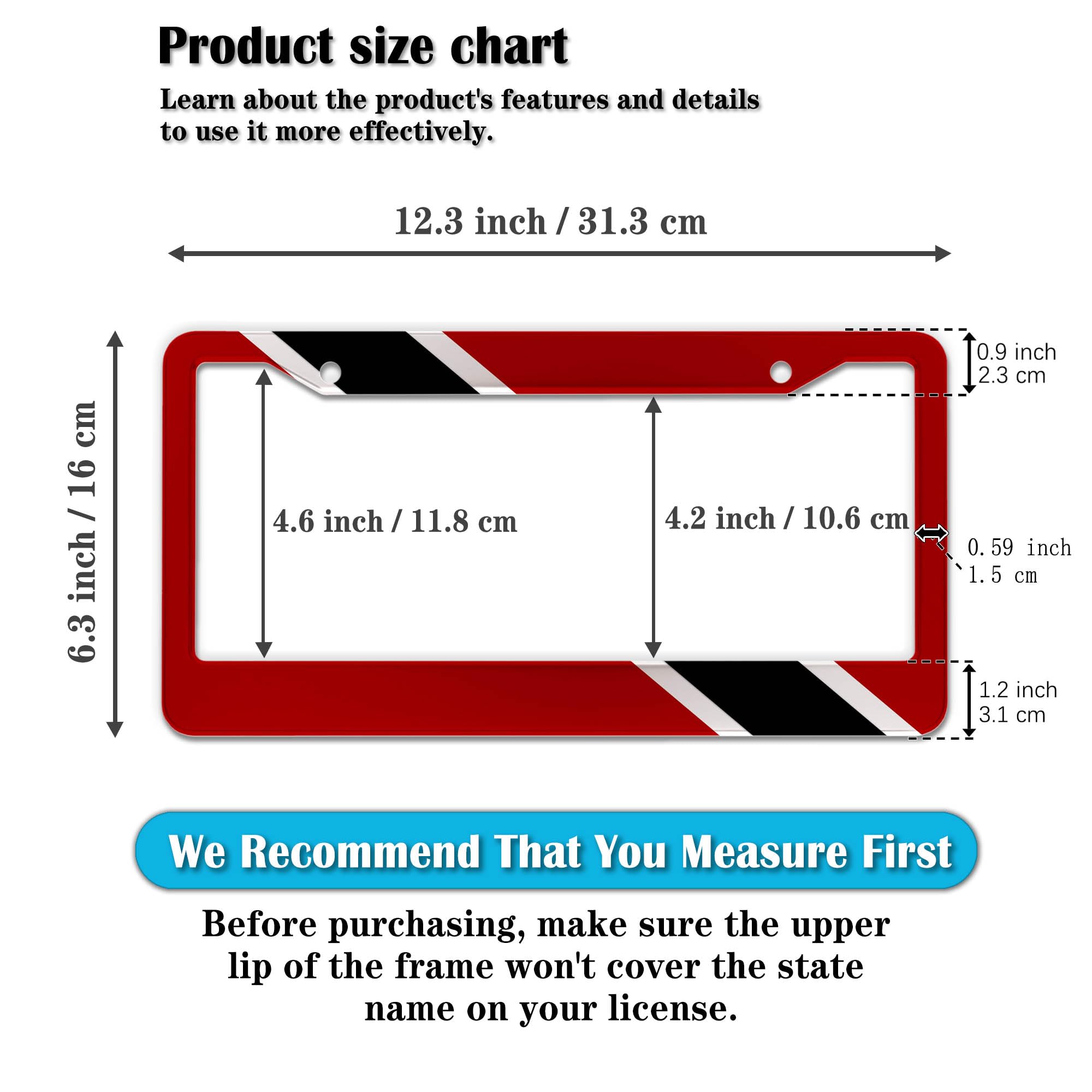 Trinidad And Tobago Flag License Plate Frames - 2 Pack Aluminum, Red/Black/White