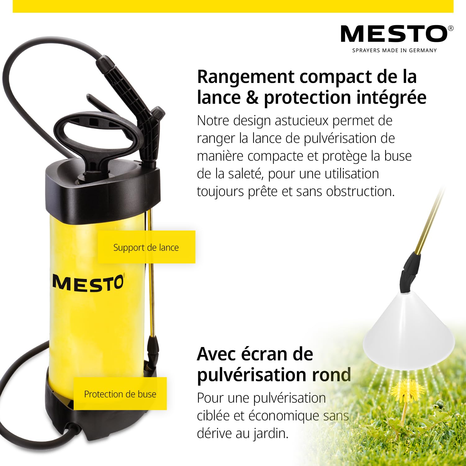 MESTO FLORI M Pulvérisateur à pression 5 L avec écran de pulvérisation rond | Pulverisateur de jardin et plantes | Pulvérisateur à main 3 bar pour arrosage, désherbage et protection des plantes