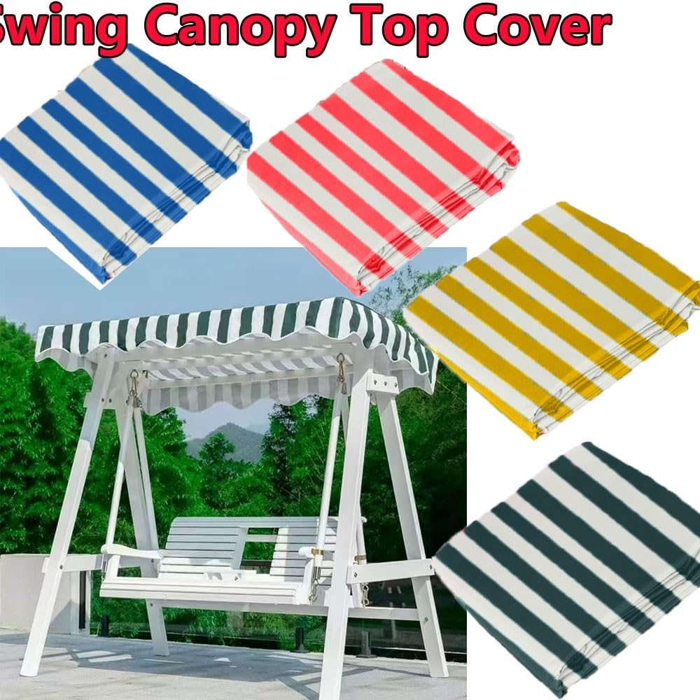 Toldo de repuesto para columpio de patio, toldo de lona a rayas impermeable para banco al aire libre, silla deslizante, 69 x 43 pulgadas (rayas verdes), cubierta duradera para columpio