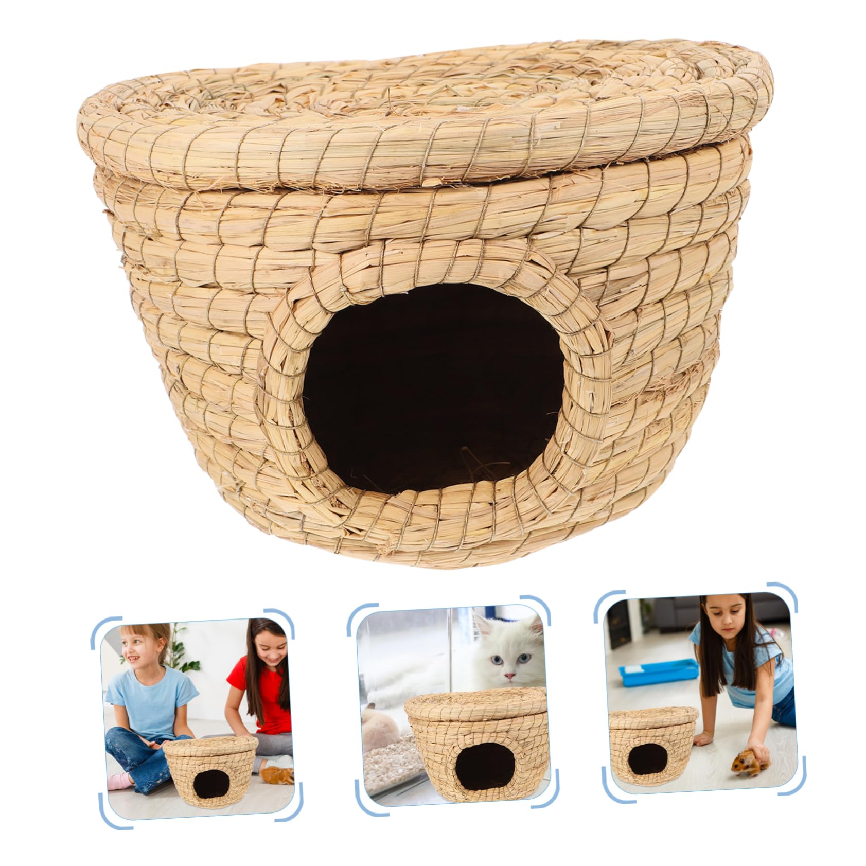Yardwe Casa de Tejida para Conejos y Hámsters Nido de Cama y Juguete Masticable para Conejillos de Indias y Pequeños Roedores de Limpiar