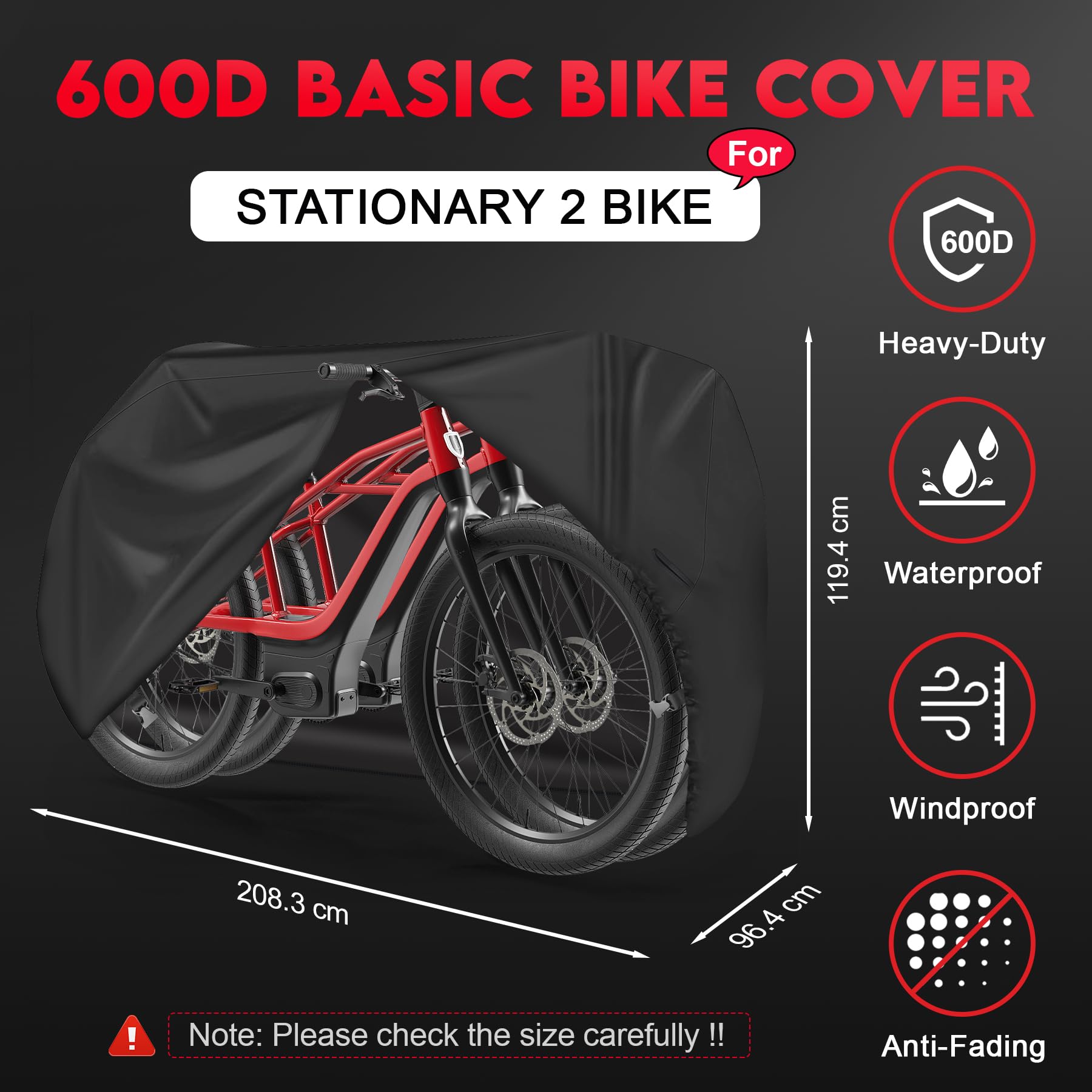 Zettum Bike Cover for 2 Bikes, 600D PU Coating Stationary Bike Covers for Outside Storage Waterproof & Heavy Duty - Image 2