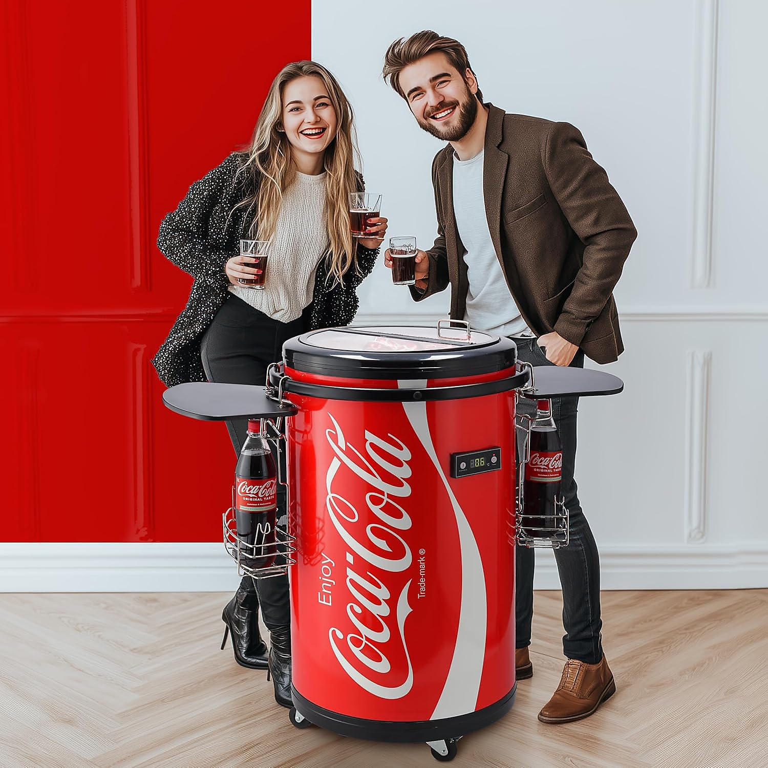 Salco Coca-Cola SPC-88CC - Raffreddatore per bevande per feste, capacità 50 l, impostazioni di temperatura regolabili (da 0 °C a 16 °C), frigorifero per lattine e bottiglie, frigorifero per birra e