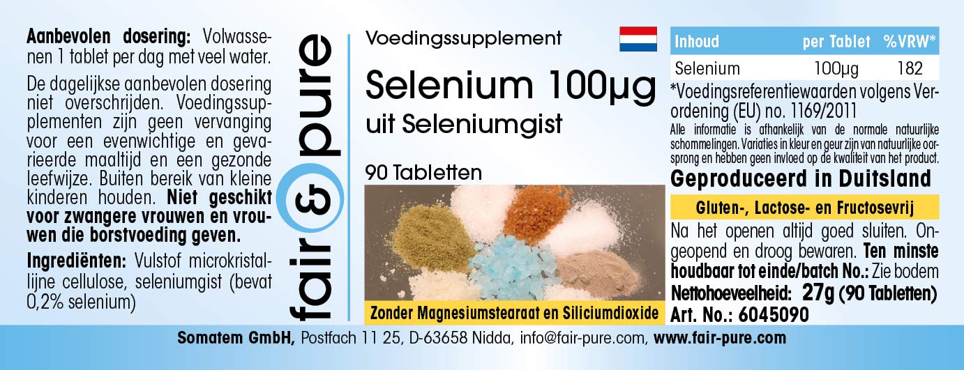 Fair & Pure® - Selenio 100µg - Lievito di selenio in polvere - Vegan - 90 Compresse