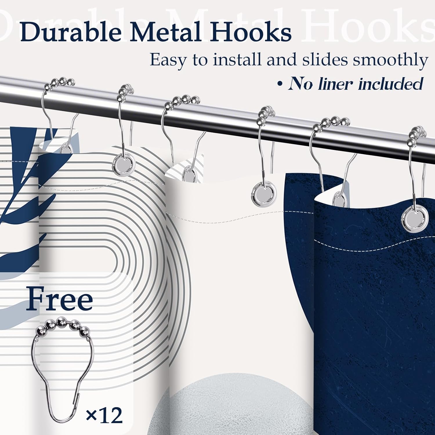 Navy Blue and White Shower Curtain Mid Century Modern Dark Blue Boho Shower Curtains for Bathroom Decor MCM Mens Cool Bath Curtain Set, Waterproof Fabric with Hooks 70 x 72 Inch