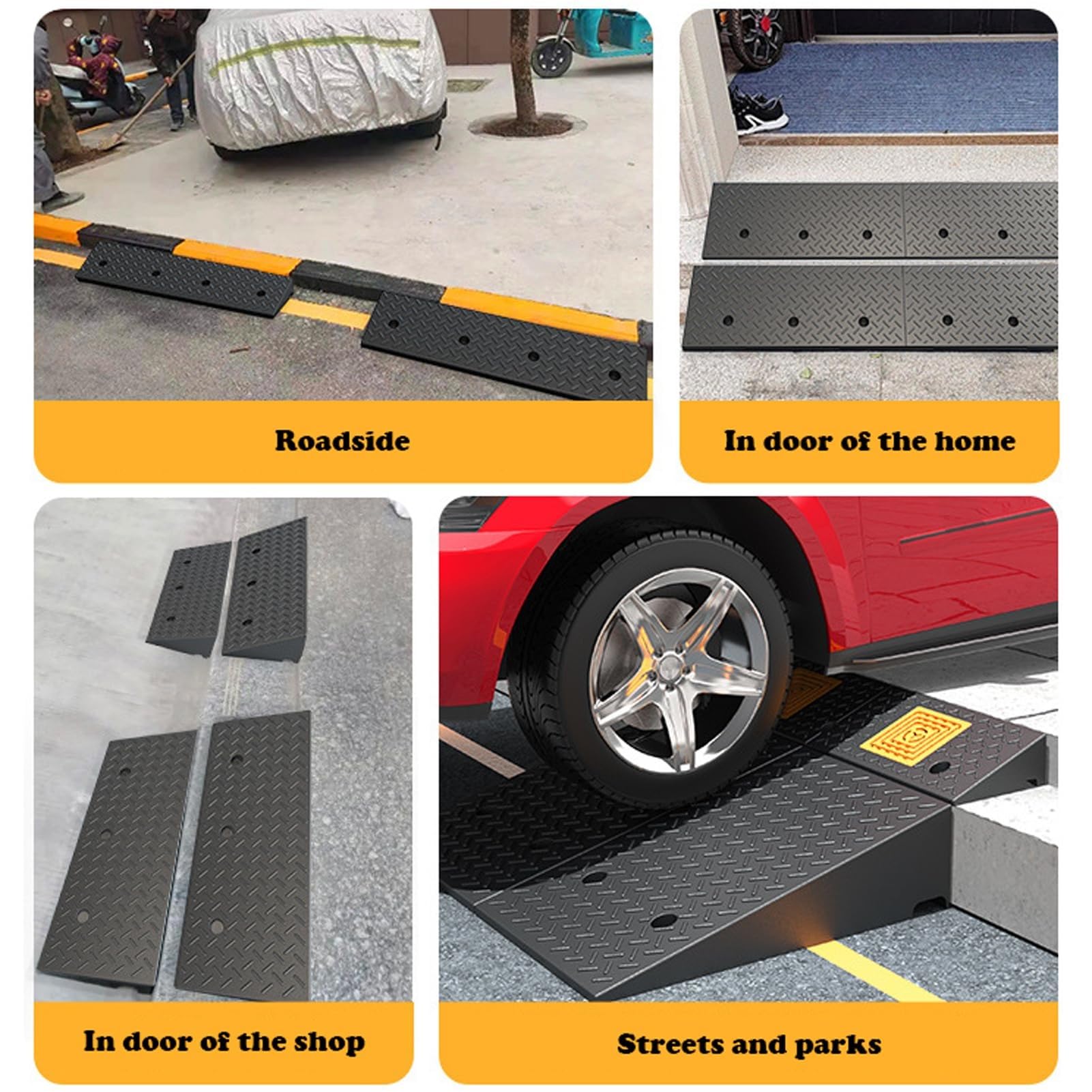 Rampe D'accès Portable Antidérapante pour Garage, Rampe De Trottoir, Rampe De Seuil en Caoutchouc Léger pour Fauteuils Roulants, Voitures, Caravanes, Scooters Et Skateboards(50 * 80 * 13CM)