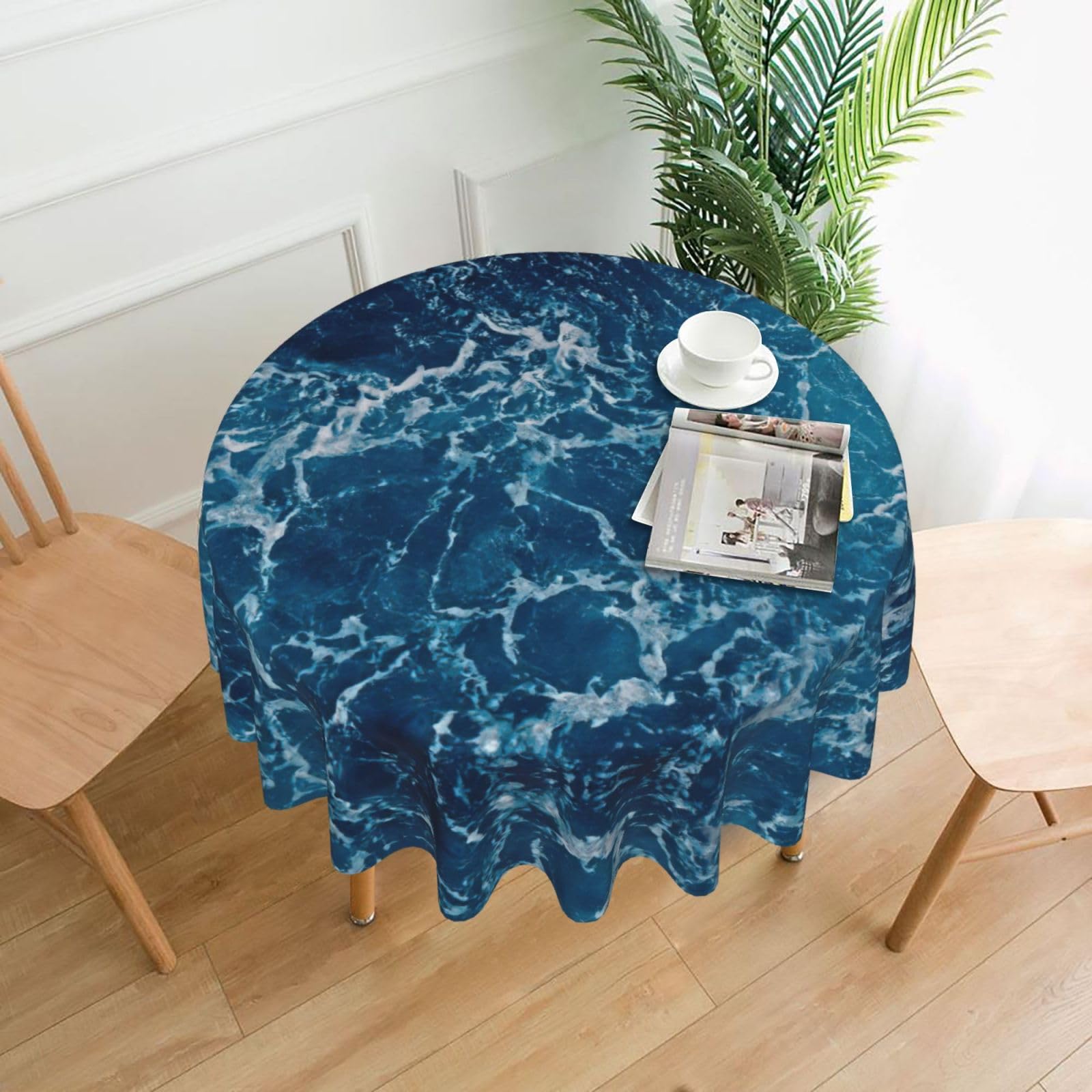 SDEGTHO sea seen from the top Print Modern Retro Round Tablecloth 60in Polyester Fabric Cover for Party Dining Table Washable