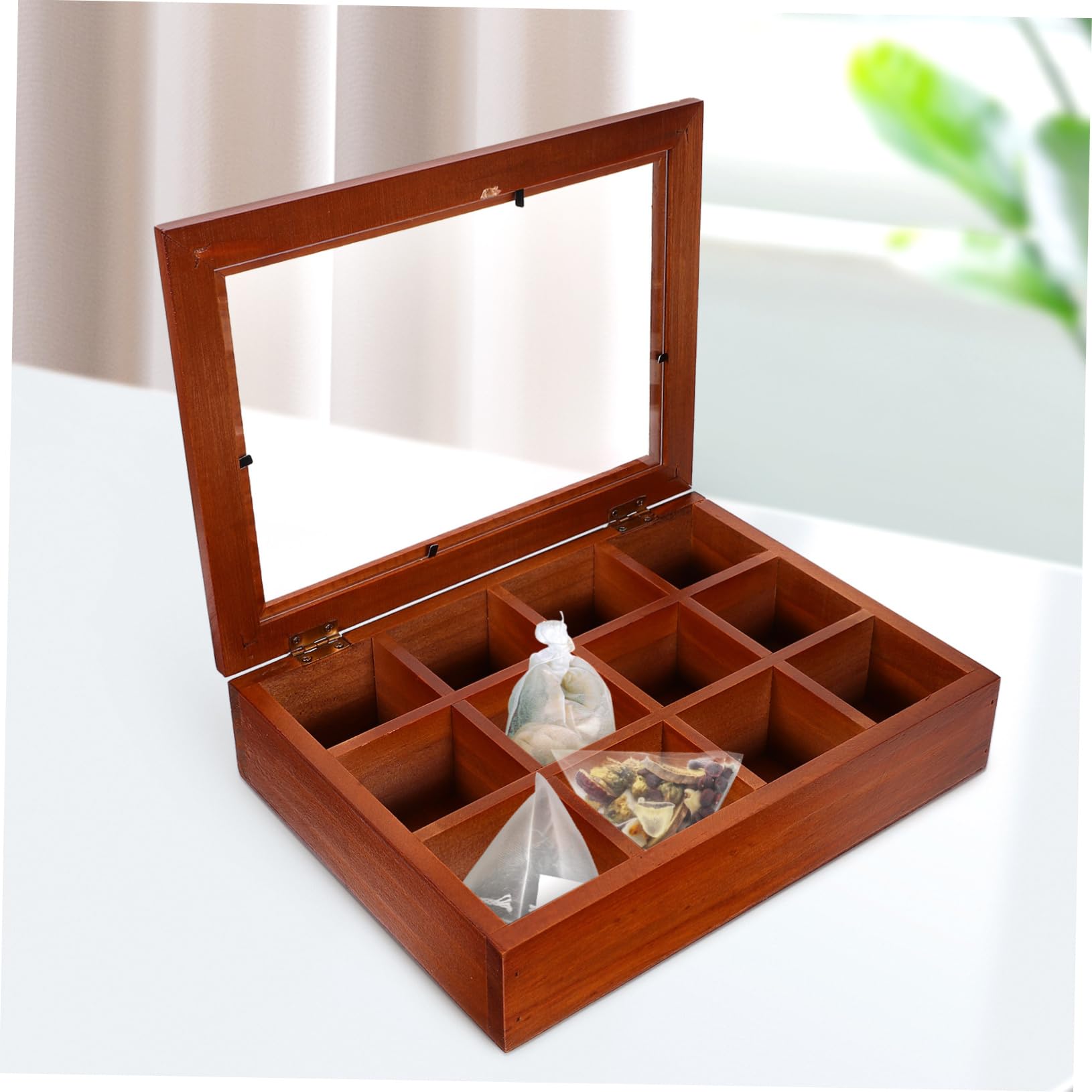 Teebeutel Organizer aus Acryl und Holz mit 12 Fächern Braun