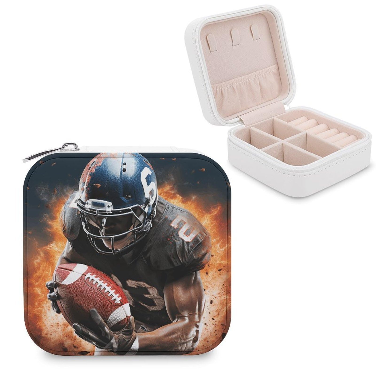 VstaDank Cool American Football Jewelry Box for Women Custom Travel Jewelry Case Personalized Travel Jewelry Boxes Small Portable Jewelry Organizer Box for Rings Necklaces Bracelets Earring