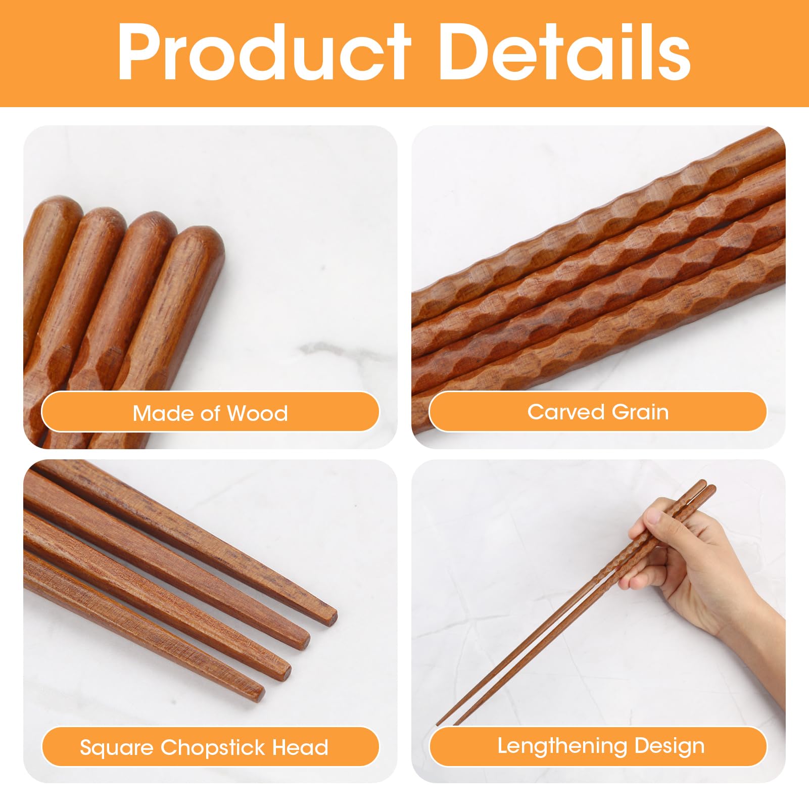 NUZAMAS Lot De 10 Paires De Baguettes Réutilisables En Bois De