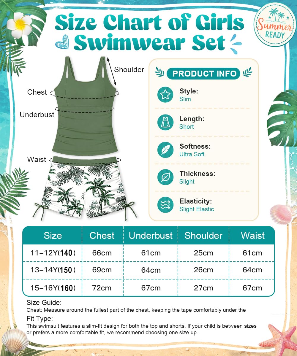 Mädchen Tankini Set 2-Teilig Badeanzug Kinder | Gepolsterte Schultergurt Top und Badeshorts für Teens 11-16 Jahre