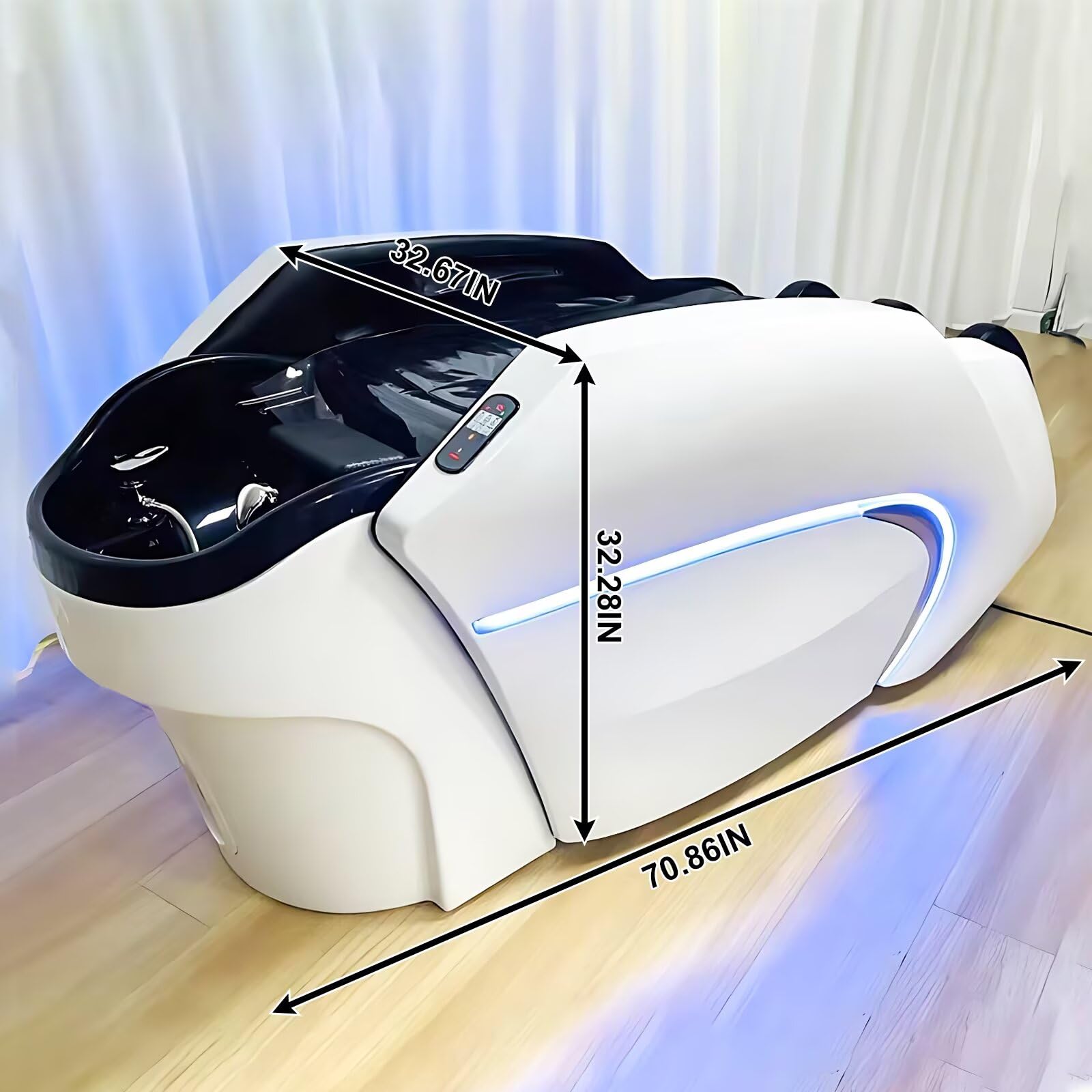 Professionelle Salon-Shampoo-Massageliege mit White Tech Ambientebeleuchtung, Kopfmassage-Ausstattung, Ganzkörpermassage und automatischer Beinhebung