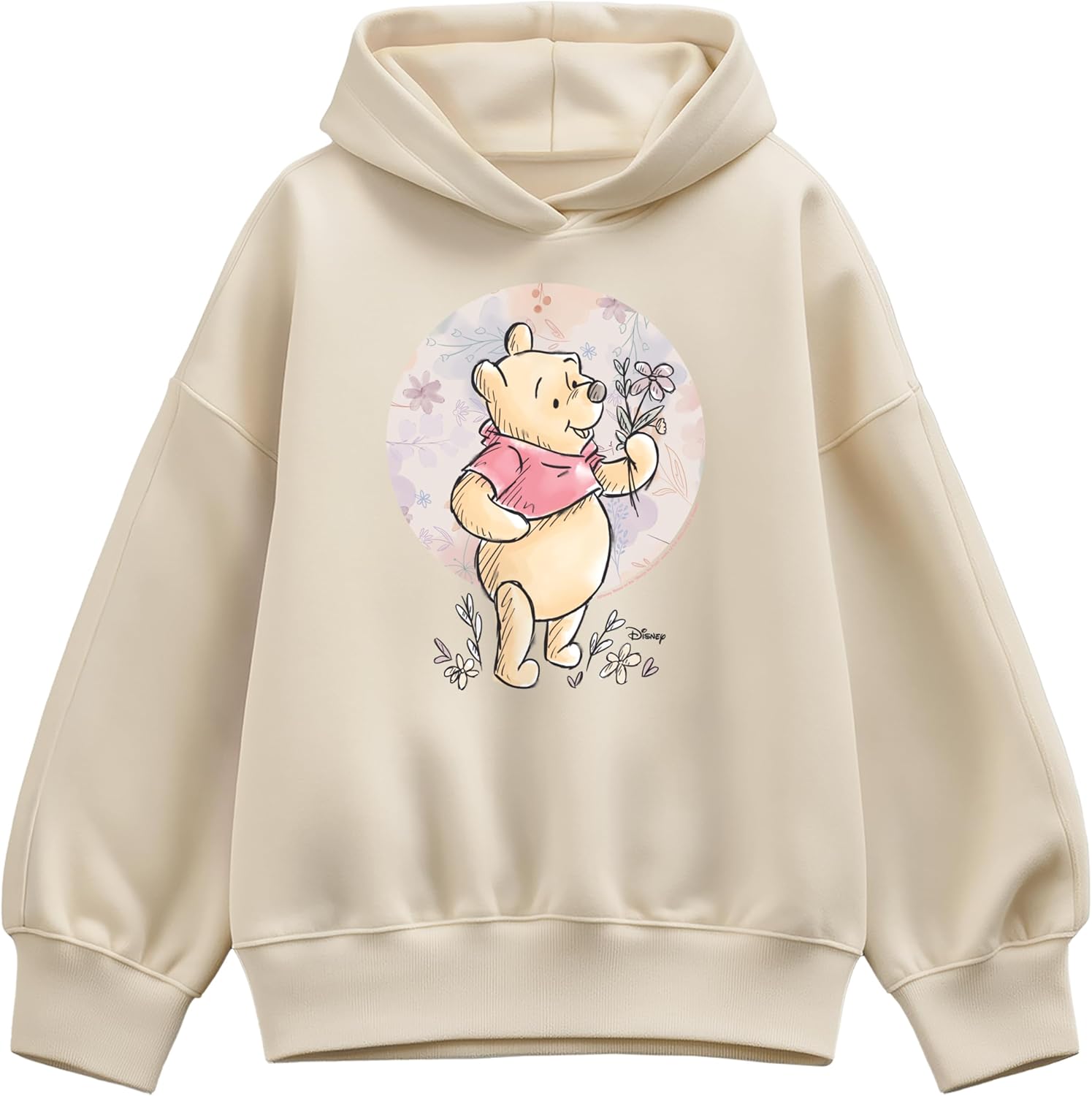 Disney Winnie the Pooh - Floral Circle Pooh - Women's Oversized Fleece Hoodie Sweatshirt