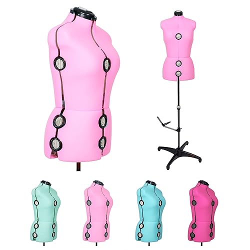 BHD BEAUTY Pink 13 Dials Female Fabric Adjustable Mannequin Dress Form for Sewing, Mannequin Body Torso with Tri-Pod Stand, Up to 70" Shoulder Height (L) - Large - Pink