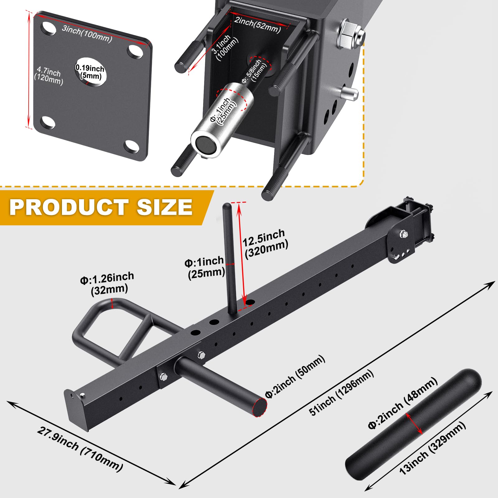 Kipika Power Rack Jammer Arms – Verstellbare Höhe & Winkel Hebelarmsystem für Power Cages mit 1,6 cm oder 2,5 cm Löchern – passend für 5,1 cm olympische Platten – 1 Paar