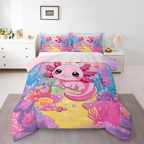 Erosebridal Pink Axolotl Bedding Set Queen Size,Kids Sea Life Ocean Comforter Se