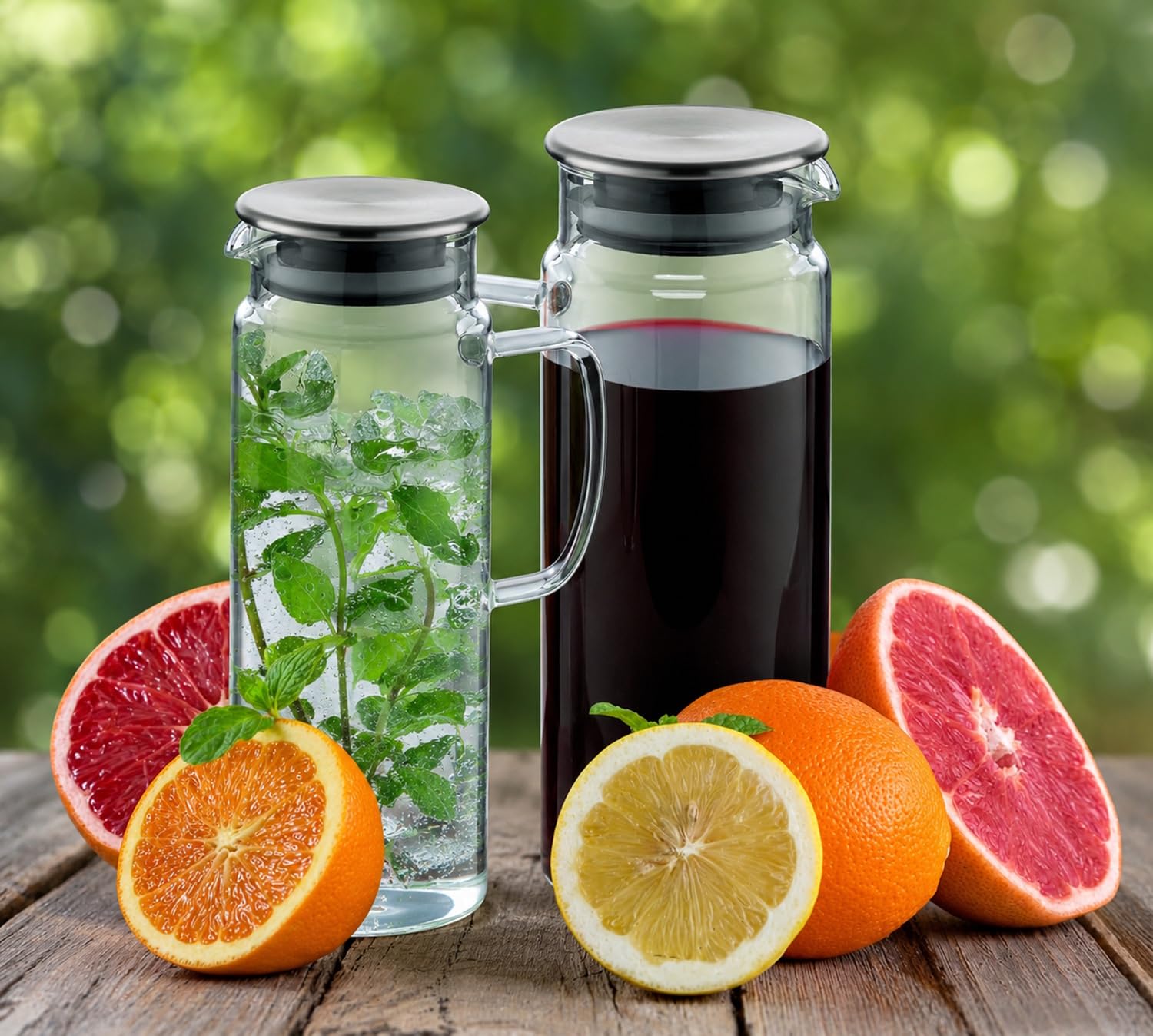 kela brocca in vetro da 1 litro con coperchio in acciaio inossidabile PITCHER, brocca per acqua, caraffa per acqua con coperchio per bevande fredde e calde