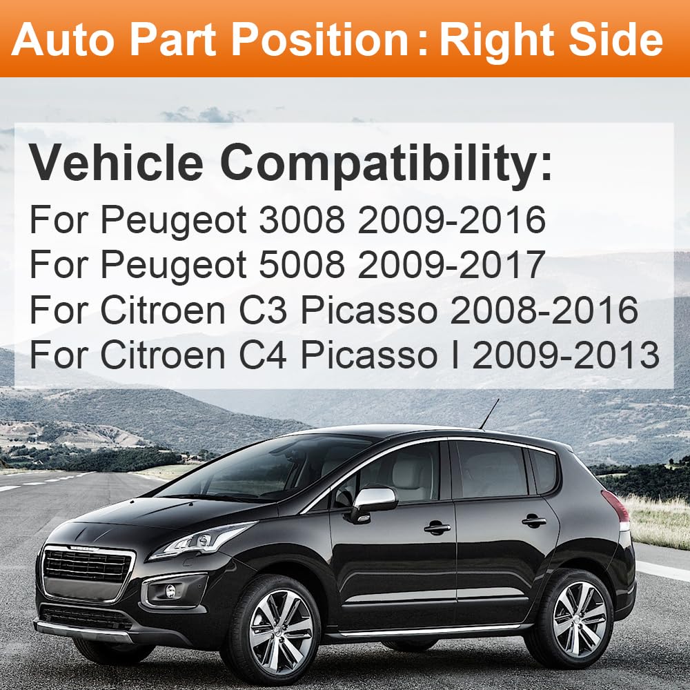 SENZEAL Cristal del Espejo Lateral del Pasajero Calefactado con Placa de Soporte para Peugeot 3008 2009-2016 5008 2009-2017 Citroen C3 Picasso 2008-2016 C4 Picasso 2009-2013 (Derecho)