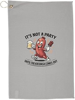 Its Not a Party Until The Kielbasa Comes Out Golf Towel | Polish Pride Heritage Golf Towel with Crest