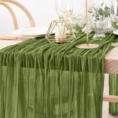 Vista 94 de MLMW Camino de mesa de estopilla azul polvoriento, revelación de género, gasa bohemia de tela de queso rústico, camino de mesa de 160 pulgadas, Azul