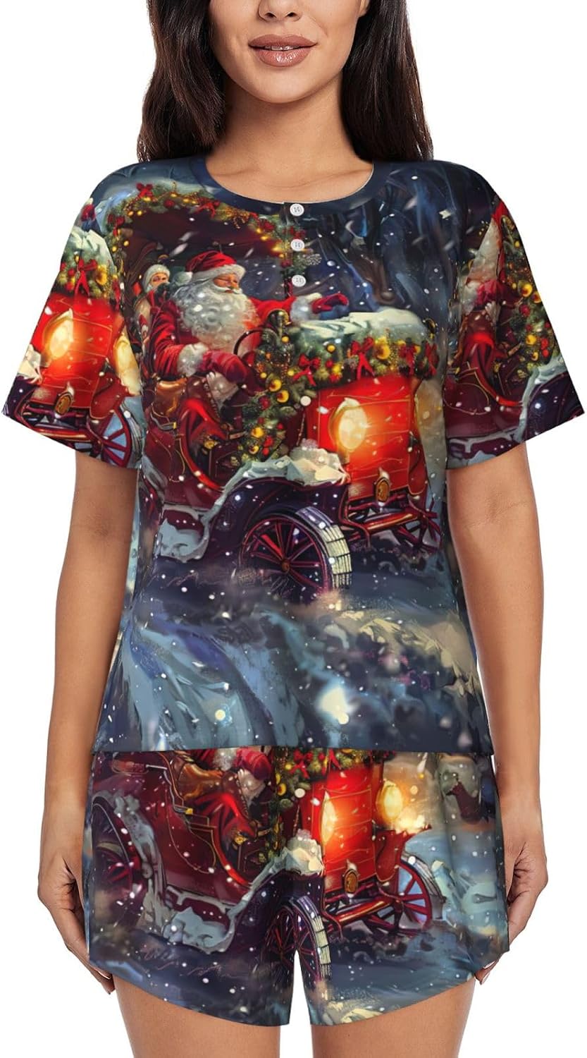 Pyjwyfmy Women'S Xmas Day Print Pajamas Set,Womens Pj Sets For Summer,Loungewear Sets With Cooling Fabric