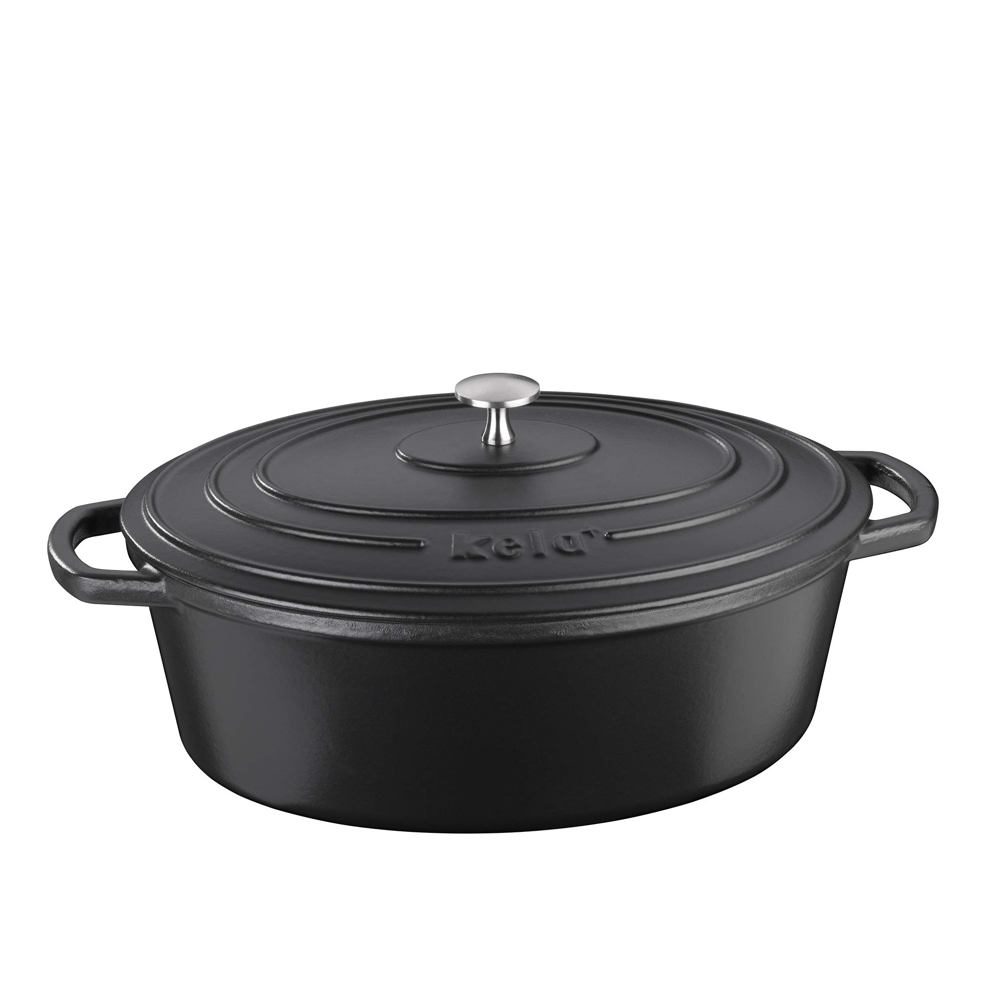 KelaDutch Oven Enameled Cast Iron with Lid, 6 qt, Black, High Heat Retention, Calido Collection