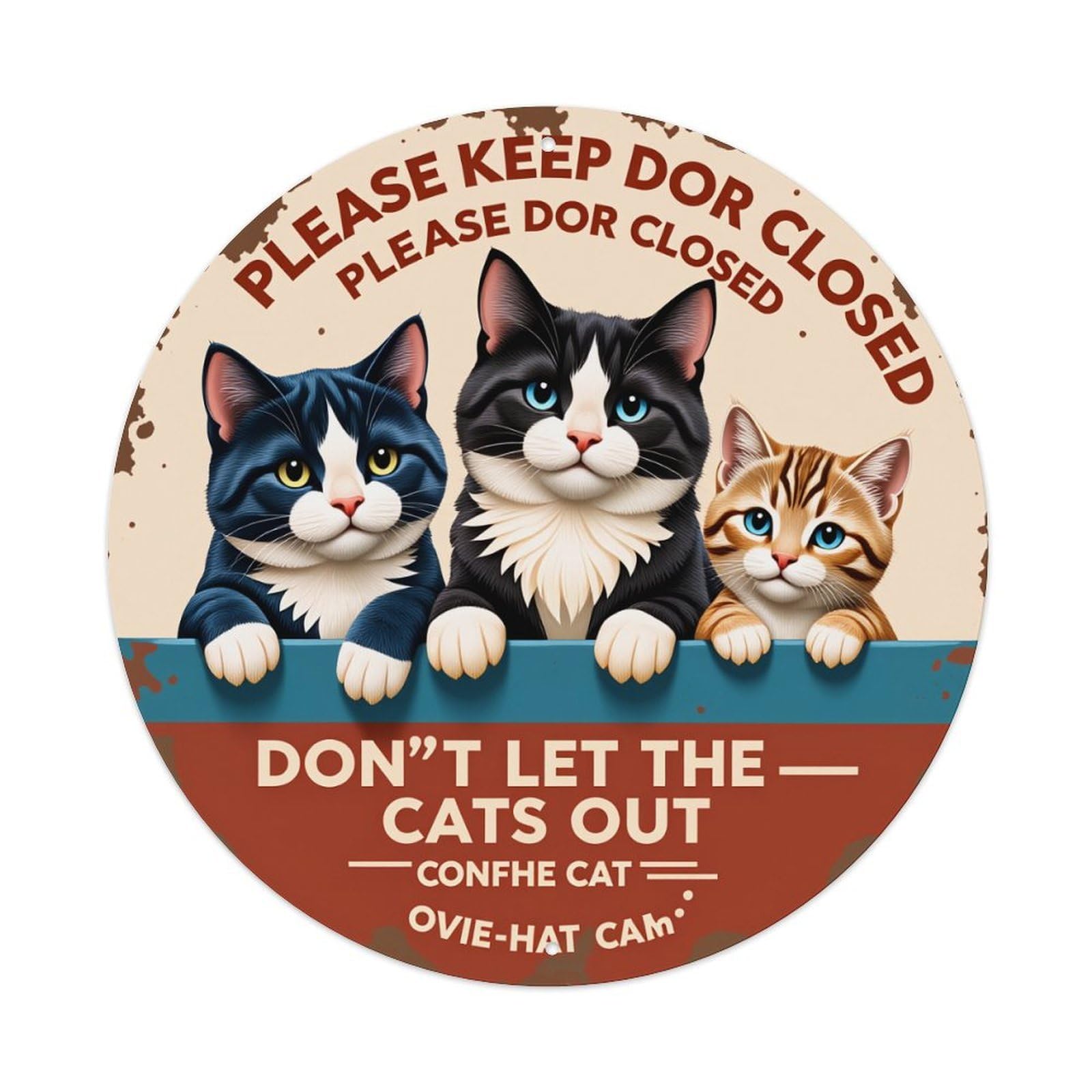 Lzwbntey Vintage Cats Peeking Door Sign Warning Metal Tin Sign Retro Wall Decor For Home Bar Garage Cafe, Indoor & Outdoor Decorative，Circle Metal Poster, 8X8 Inch