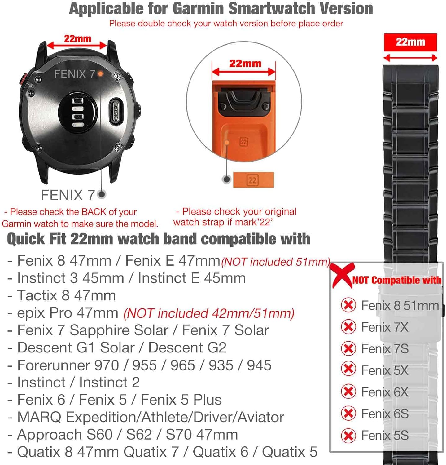 Abanen Titanium Watch Band with Flip-Lock Folding Clasp for Garmin Fenix 8 / Tactix 8 / epix Pro/Enduro, 22mm 26mm QuickFit Wrist Stap for Fenix 7/6/5, Quatix, Tactix - Image 3