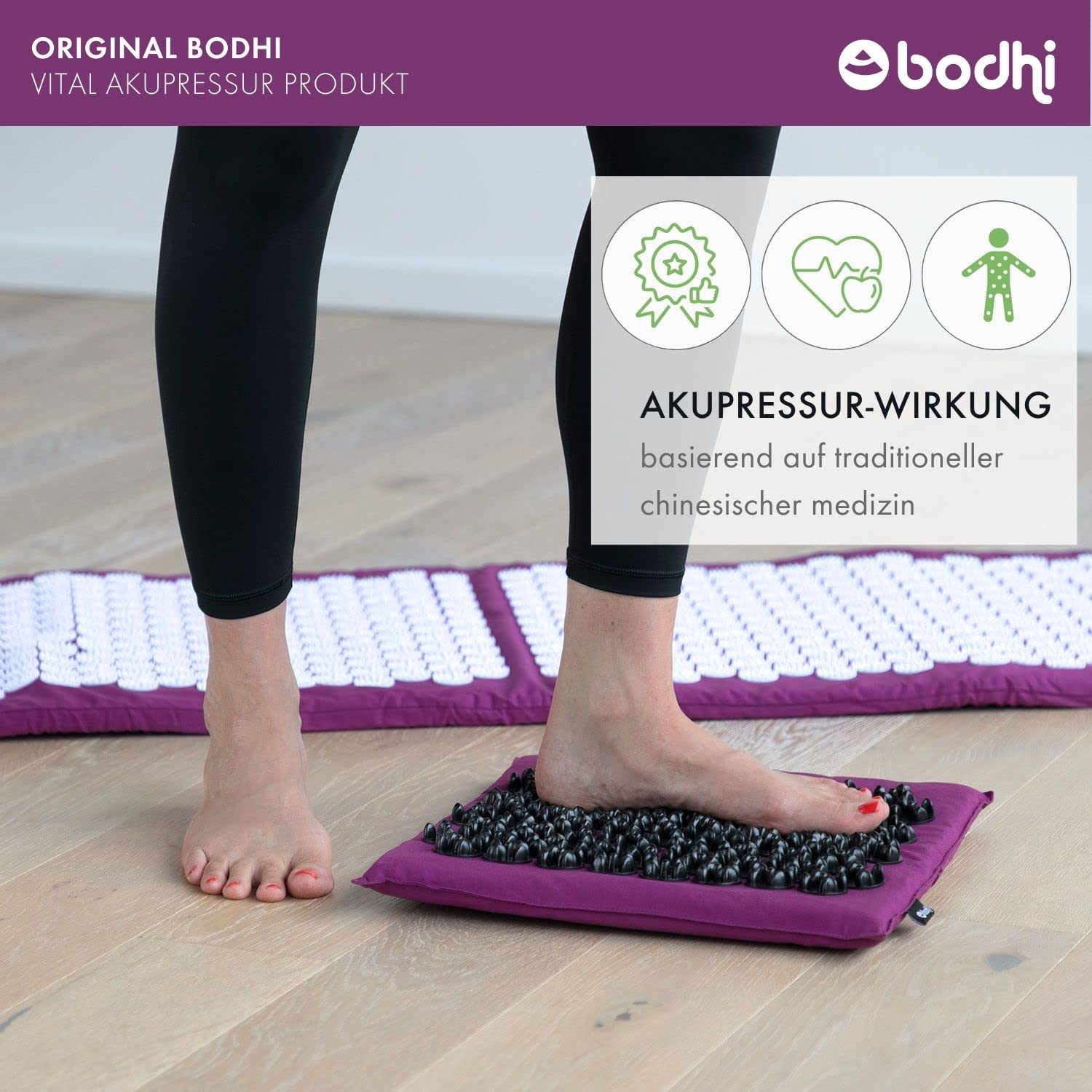 Bodhi Akupressur Fußmatte VITAL Soft | Nadelkissen | Stimuliert die Fußreflexzonen | Entspannung für die Füße | Wirkt vorbeugend gegen Schmerzen | Fördert die Durchblutung | aubergine