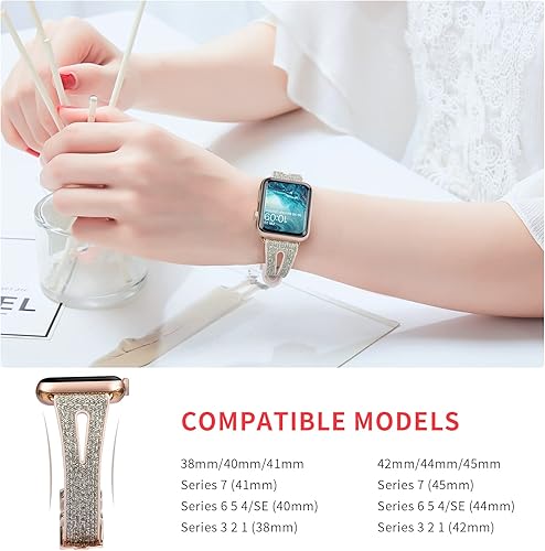 Miniatura 5 de OMECKY Bling - Correa de reloj compatible con correas de Apple Watch de 1.49, 1.57, 1.61, 1.65, 1.65 y 1.73 pulgadas, correa delgada de silicona con