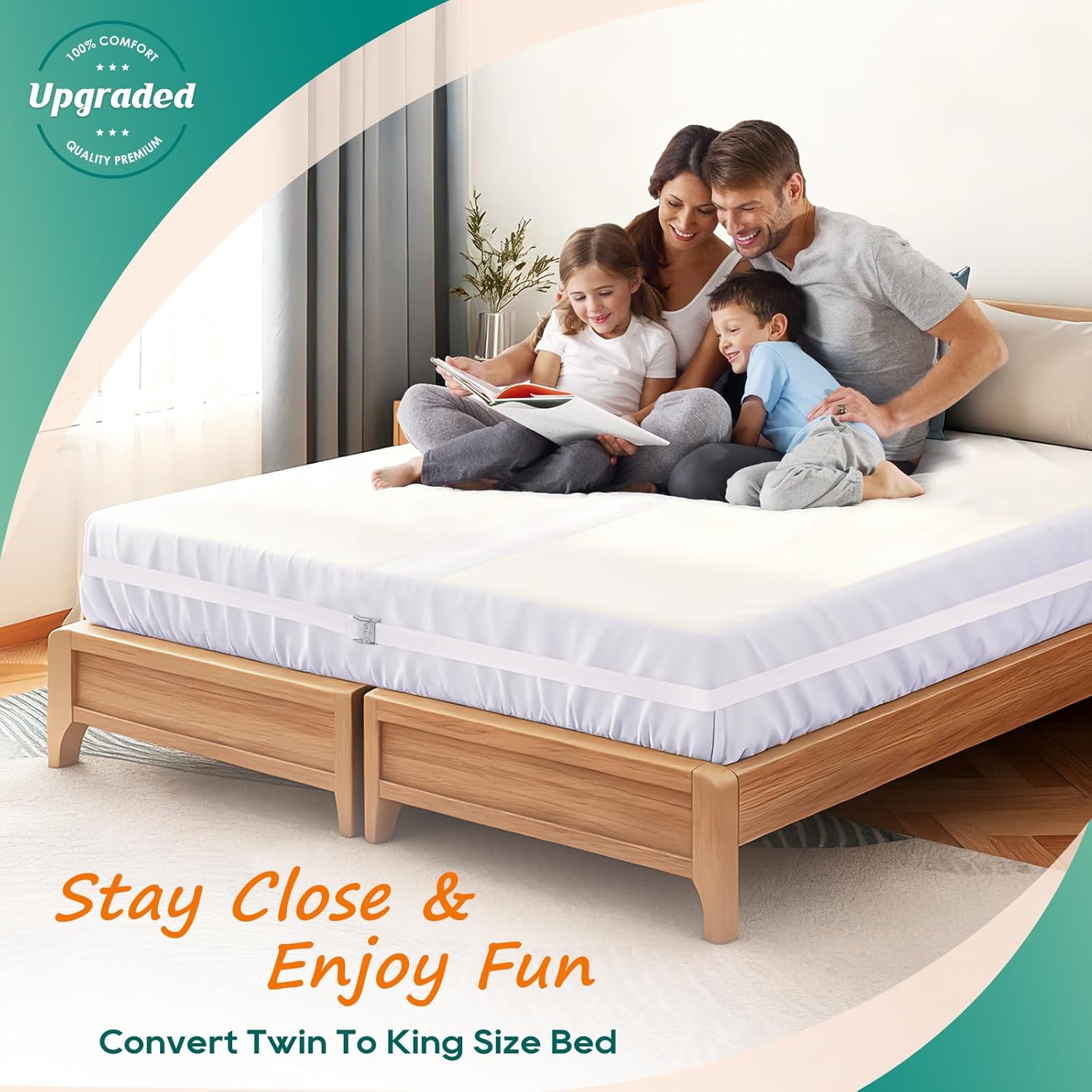 3-in-1 Bed Bridge Twin to King Converter Kit with Attached Fitted Sheet | Split King Gap Filler for Adjustable Bed & Bed Gap Filler | Twin to King Daybed Gap Filler | Washable Cover | 78"x75"