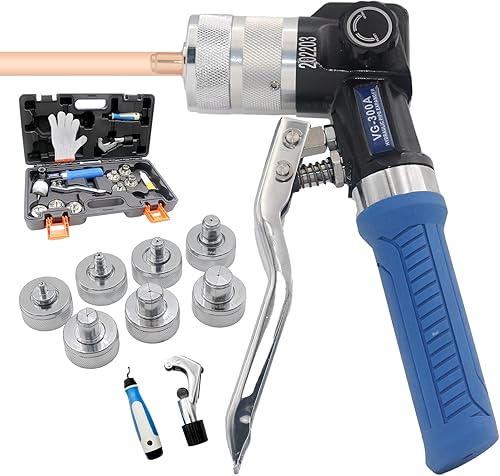 BANCHEE Kit de herramientas de expansión y estampación de tubos hidráulicos de cobre Rango de 3/8 a 11/8 pulgadas con kit de 7 cabezales (BC-VG300A)