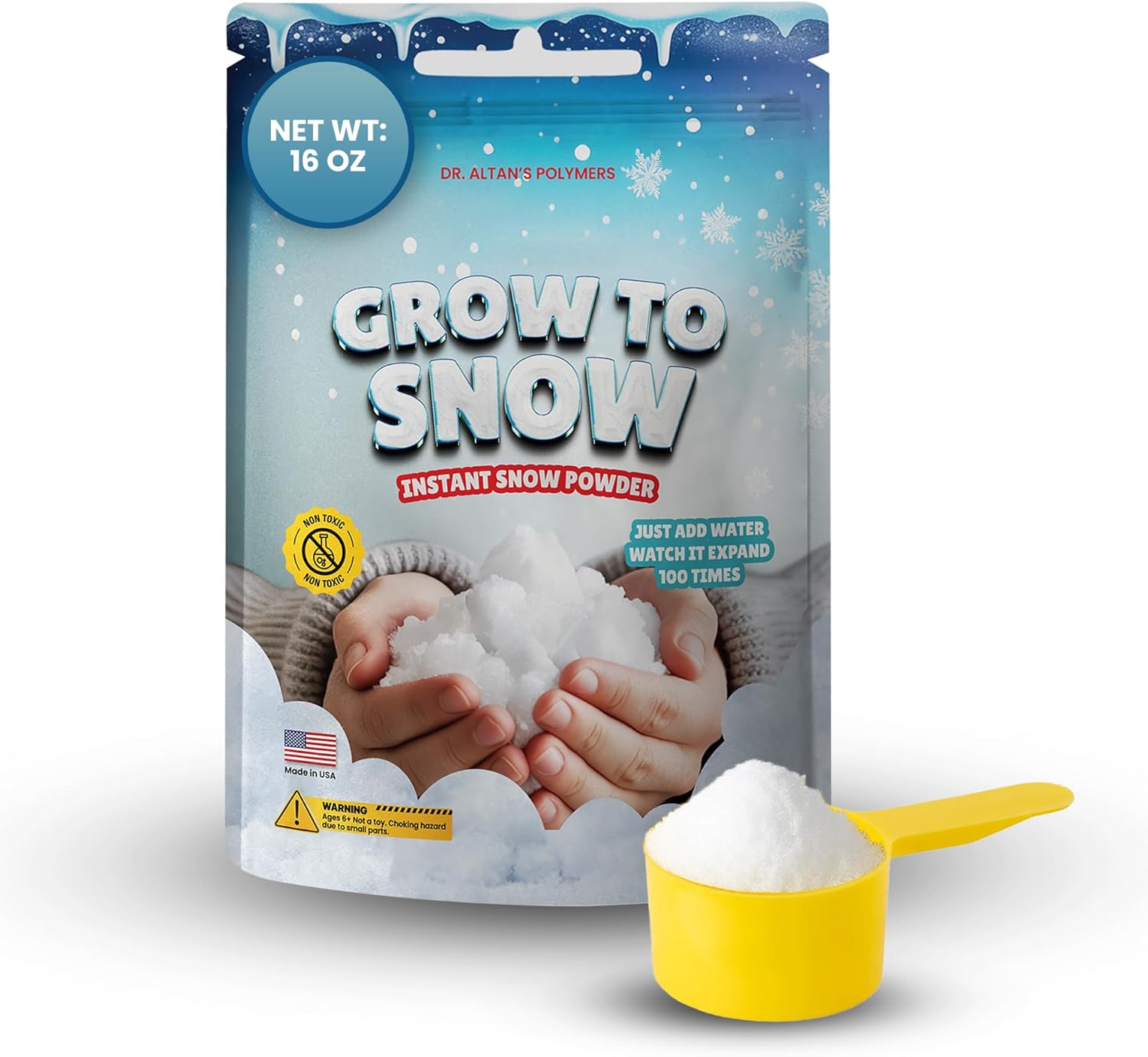 Grow to Snow Instant Snow Powder: Artificial Fake Snow for Sensory Play | Realistic Snowflakes for Cloud Slime & Winter Holiday Decorations (20 gallons of Snow)