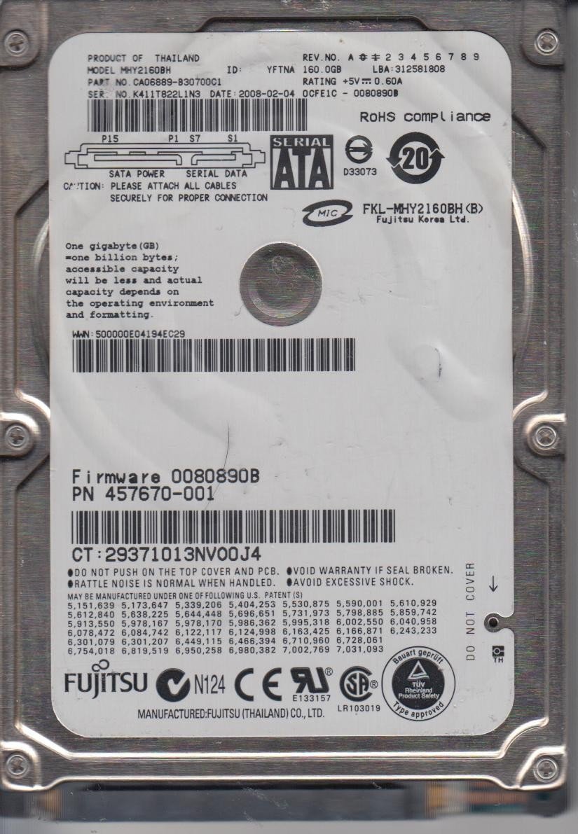 GENUINE OEM FUJITSU MHY2160BH CA06889-B30700C1 457670-001 160GB 2 5 HARD DRIVE