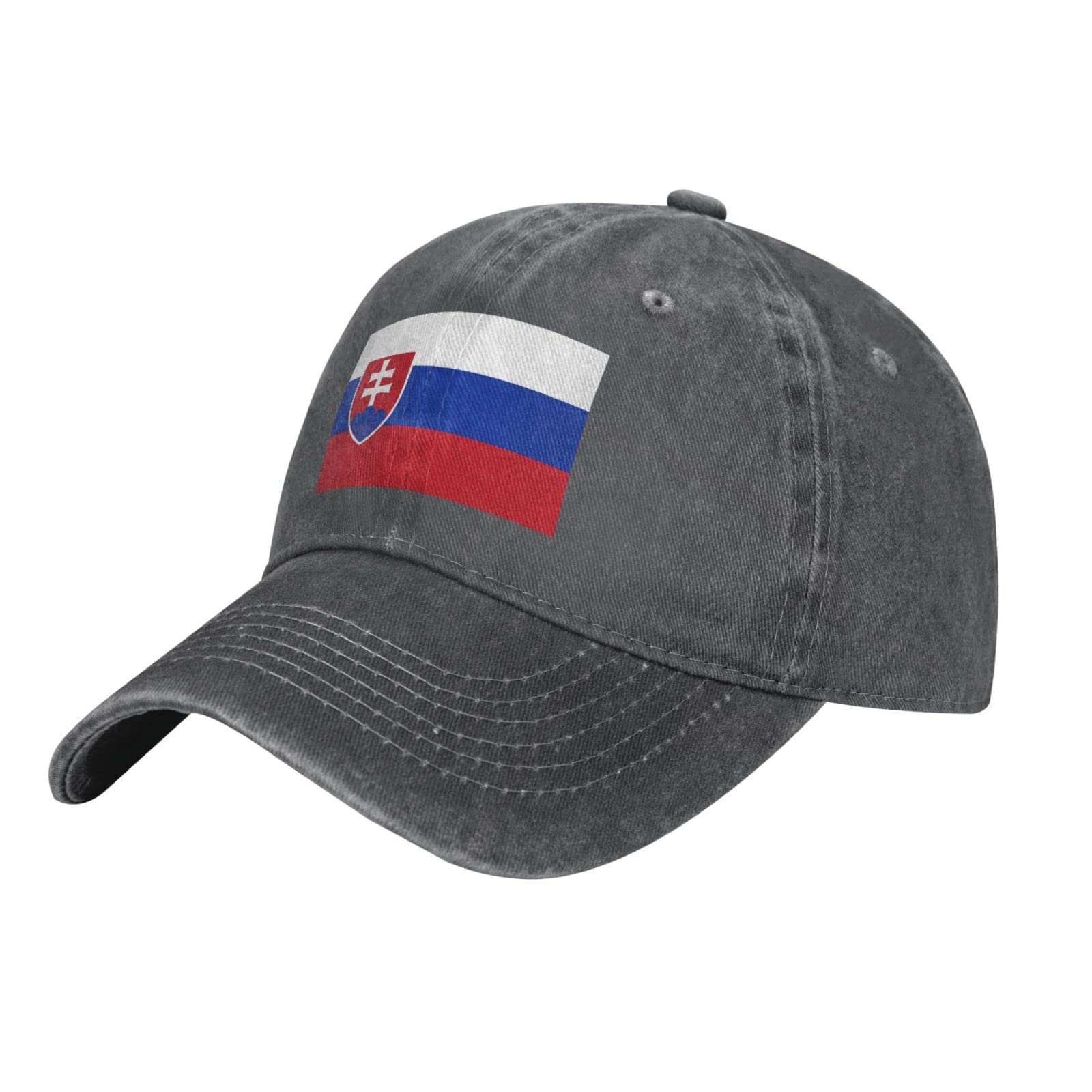 Lawenp Unisex As Pic Vintage Denim Slovakia Flag Hat Adjustable Baseball Cap Cotton Washed Distressed Denim Cap For Men Women Headgear